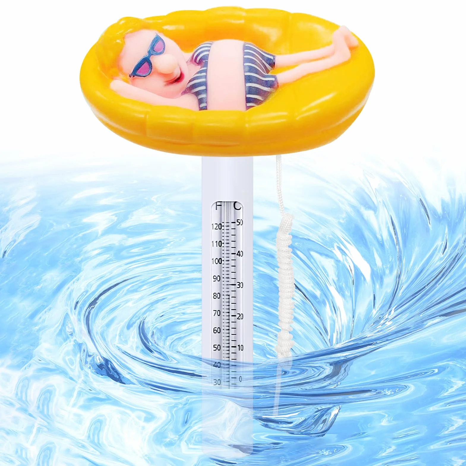 Shinybox Termometr pływający do basenu, Termometr do basenu, Pływający Termometr ze smyczą, Spa Swimming Basen Termometr, Pływający Termometr na Zewnątrz wewnątrz, akwaria, Stawy