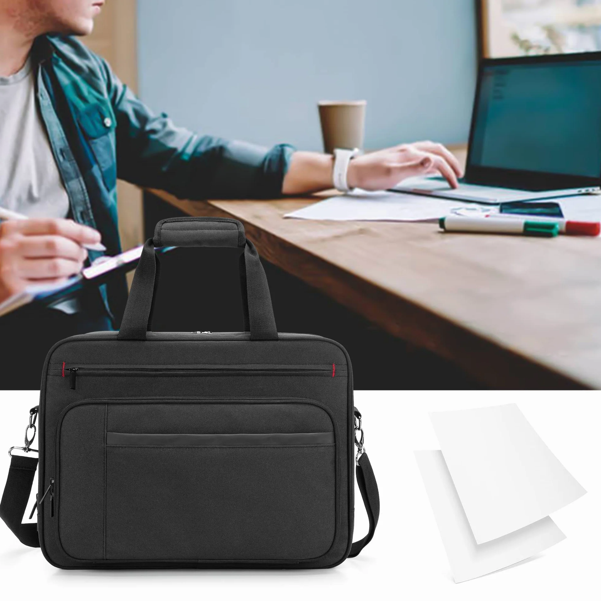 SAMDEW Dwuwarstwowa Torba do Przechowywania Przenośnych Drukarek Mobilnych, Kompatybilna z HP Tango/Tango X, HP Officejet 250/200, Futerał na Drukarkę z Warstwą Laptopa (do 15,6"), Sama Torba