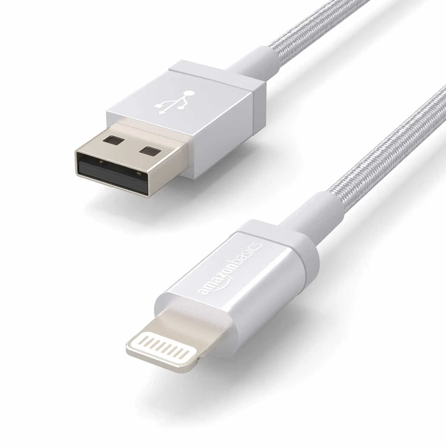 Amazon Basics Kabel połączeniowy Lightning na USB-A, nylonowy, certyfikowany przez MFi kabel do ładowania do iPhone'a, srebrny, 1,8 m