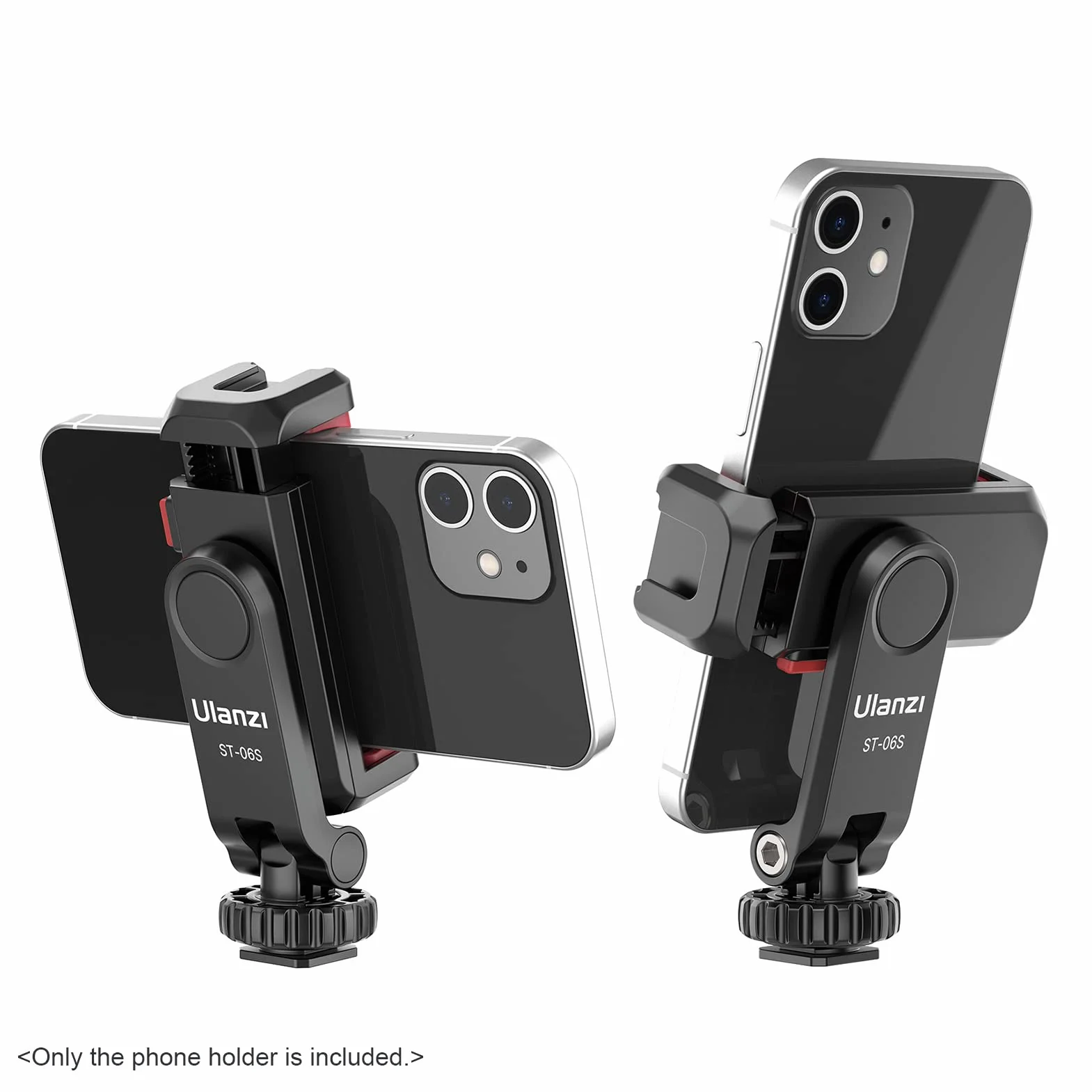 ST-06S wielofunkcyjny uchwyt na telefon, zacisk, uchwyt statywu, obracany o 360°, z dwoma uchwytami na zimne buty do smartfonów, vlog, selfie streamingu, nagrywanie wideo na żywo