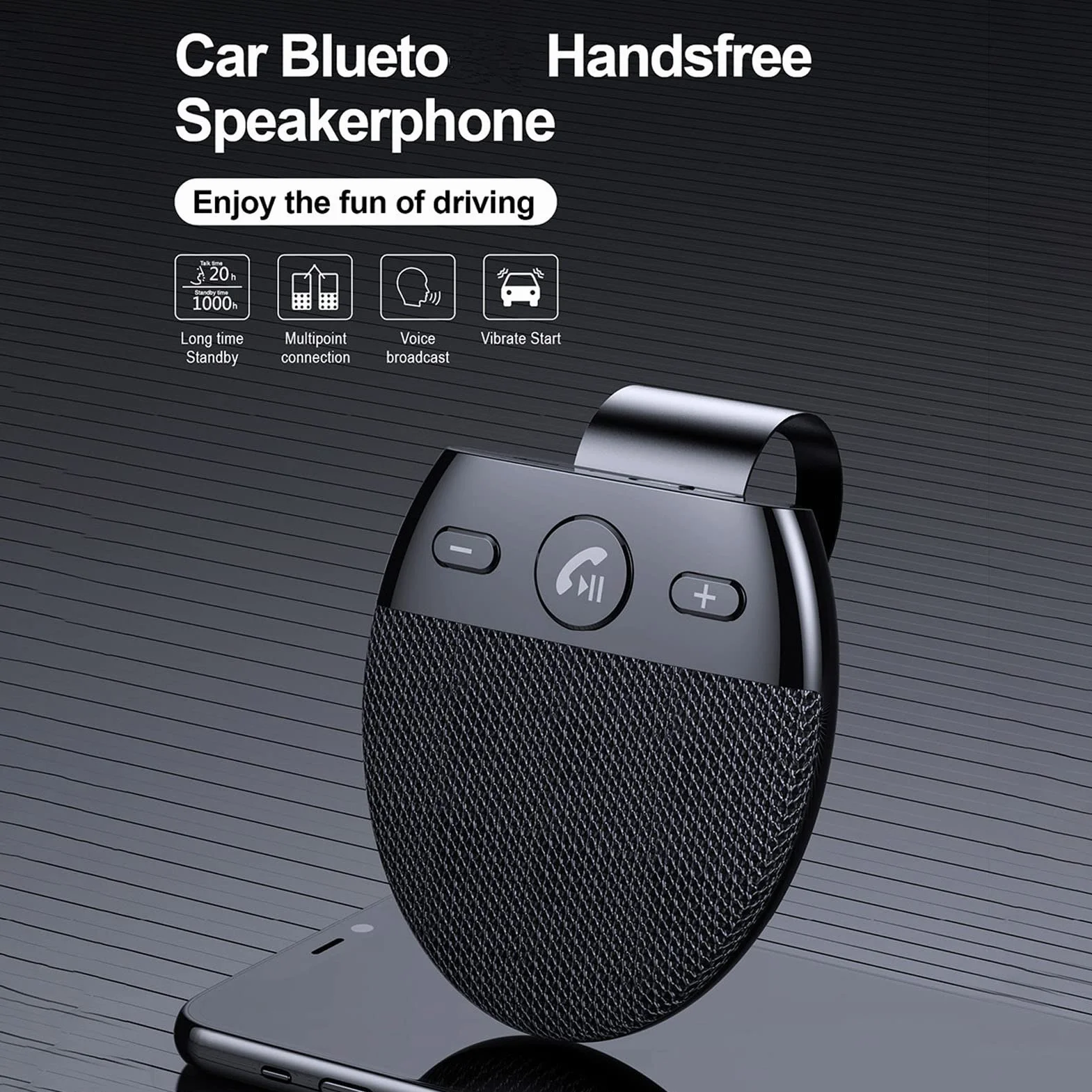 Samochodowy Zestaw Głośnomówiący Bluetooth, Osłona Przeciwsłoneczna Samochodu Bluetooth 5.0, Dźwięk Zwiastowania, Mikrofon Dookólny Mini Głośnik.