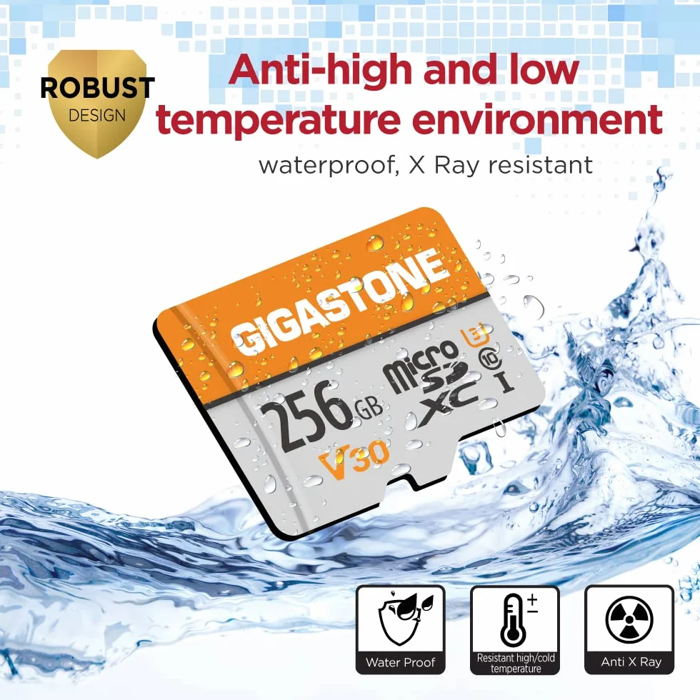 GIGASTONE Karta pamięci MicroSDXC 256 GB + adapter SD, do kamery sportowej, GoPro, drona i tabletu, prędkość odczytu do 100 MB/s, nagrywanie wideo 4K UHD, UHS-I A1 klasa 10 U3