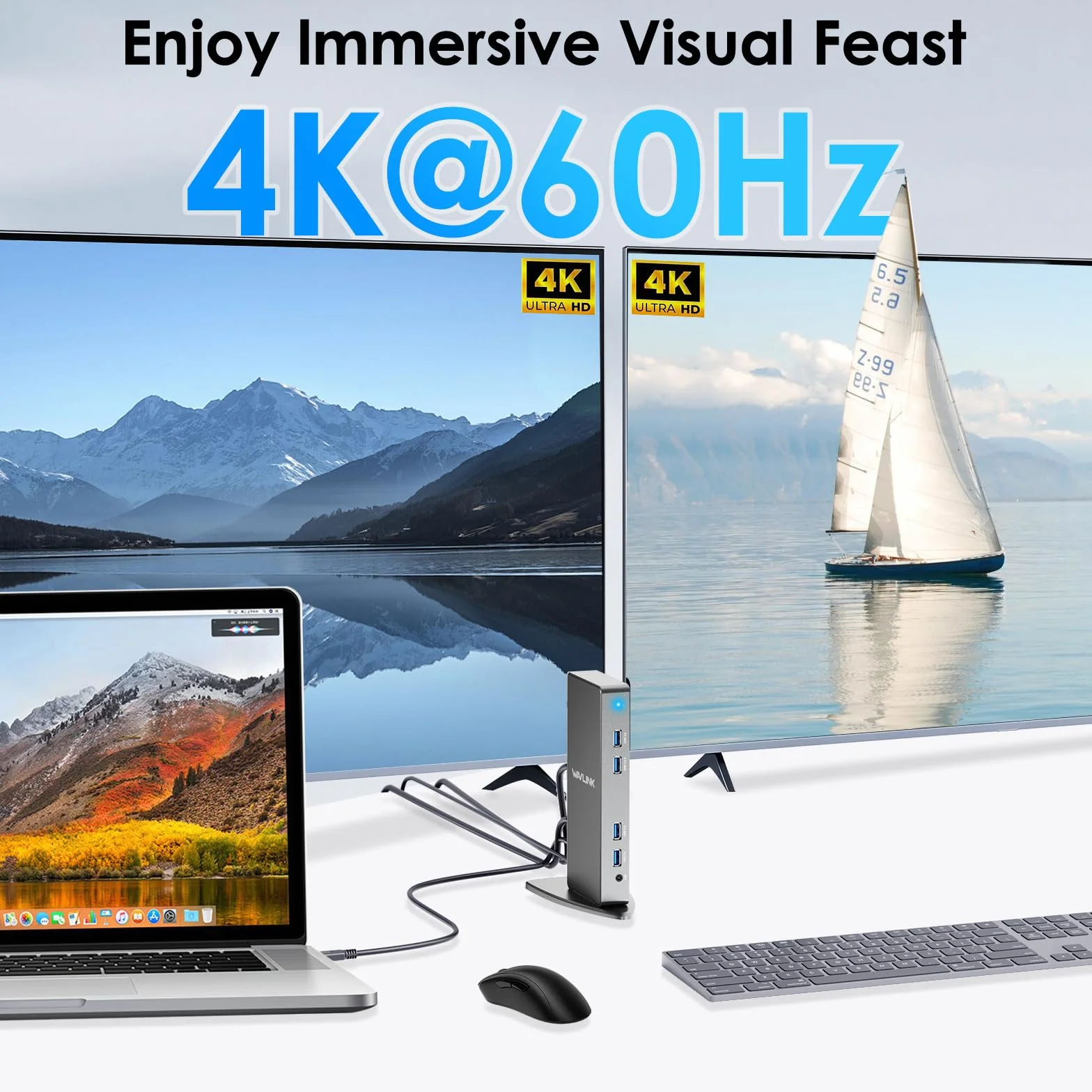 Stacja dokująca DisplayLink, uniwersalna stacja dokująca WAVLINK USB-C z 2 × HDMI i DP, Gigabit Ethernet, 6 × USB 3.0, audio, mikrofon, kompatybilna z Mac OS i Windows