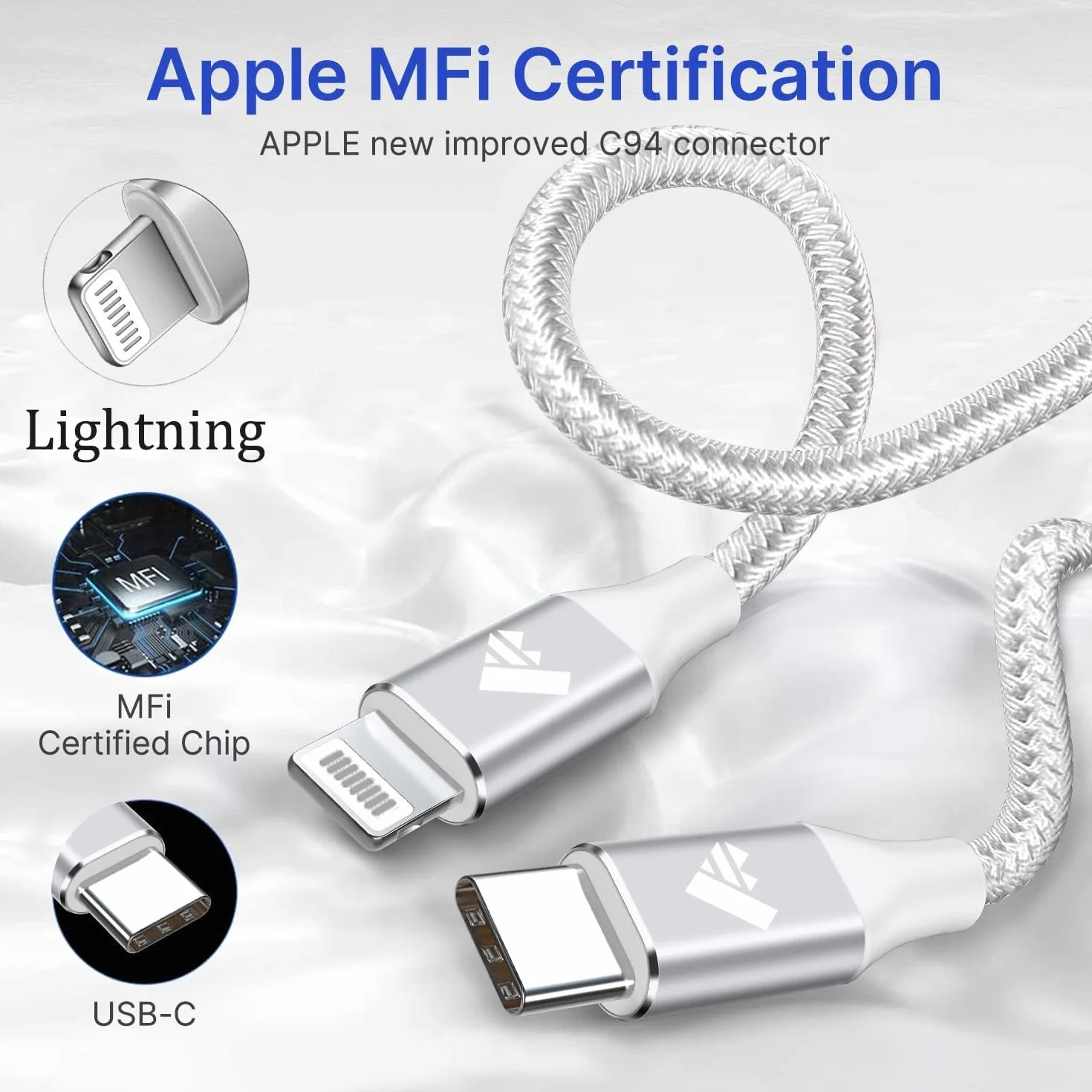 Kabel USB C do podświetlania, krótki, kabel Power-Delivery USB-C, certyfikat MFi, pleciony kabel do ładowania iPhone'a typu C, szybkie ładowanie do iPhone 14, 13, 12, 11 Pro Max, XR, XS, X, 8 Plus,