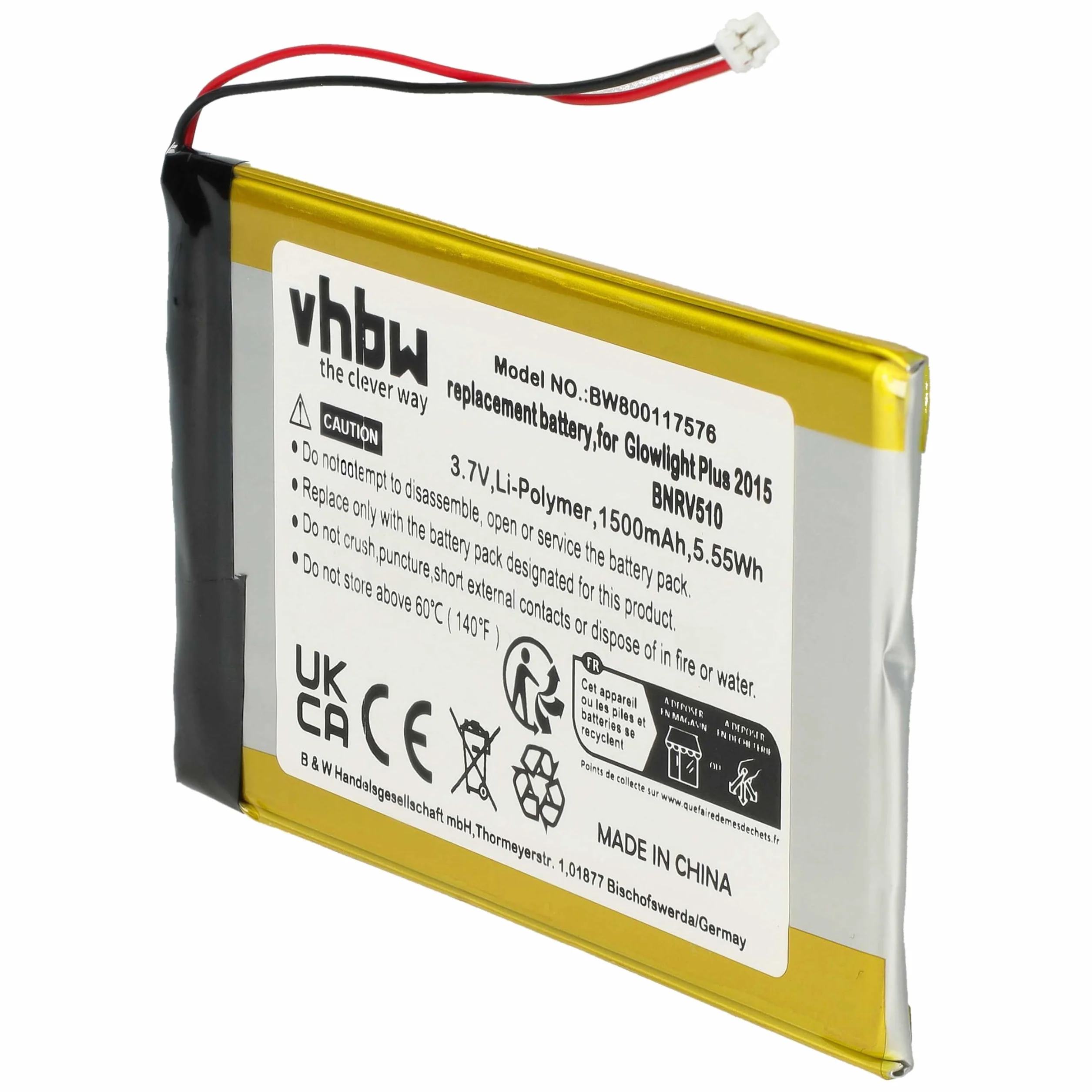 Bateria kompatybilna z Barnes & Noble Nook Glowlight Plus 2015 vhbw 1500 mAh 3,7 V litowo-polimerowy