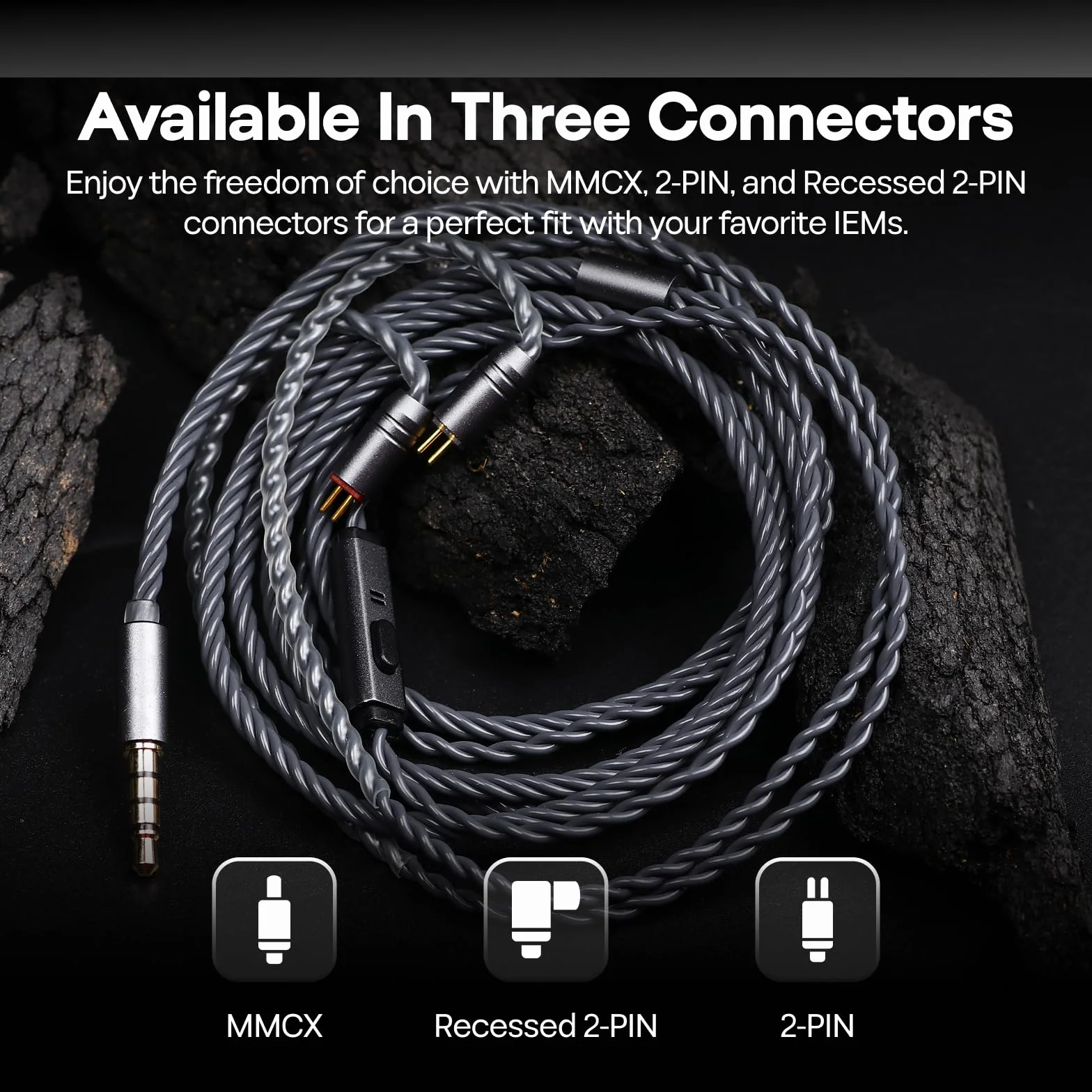 Tripowin Grace Odłączany kabel słuchawkowy OFC z mikrofonem, 0,78 mm, 2-pinowy HiFi, do audiofilów, konstrukcja zapobiegająca plątaniu i inteligentnym sterowaniu (2-pinowy)