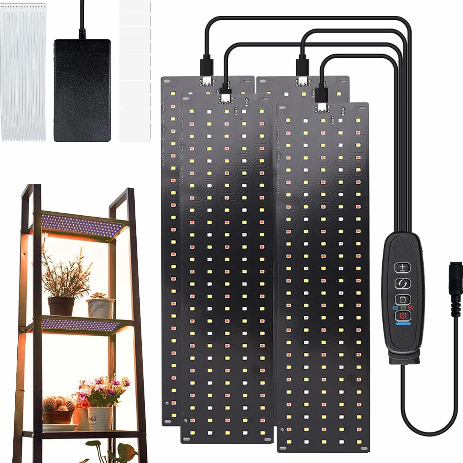 Lampa do roślin LED, 4 sztuki, pełne spektrum, pełne spektrum, z 540 diodami LED, 3 tryby oświetlenia, 3/9/12-godzinny automatyczny timer, 10 rodzajów jasności, do roślin pokojowych (czarna)