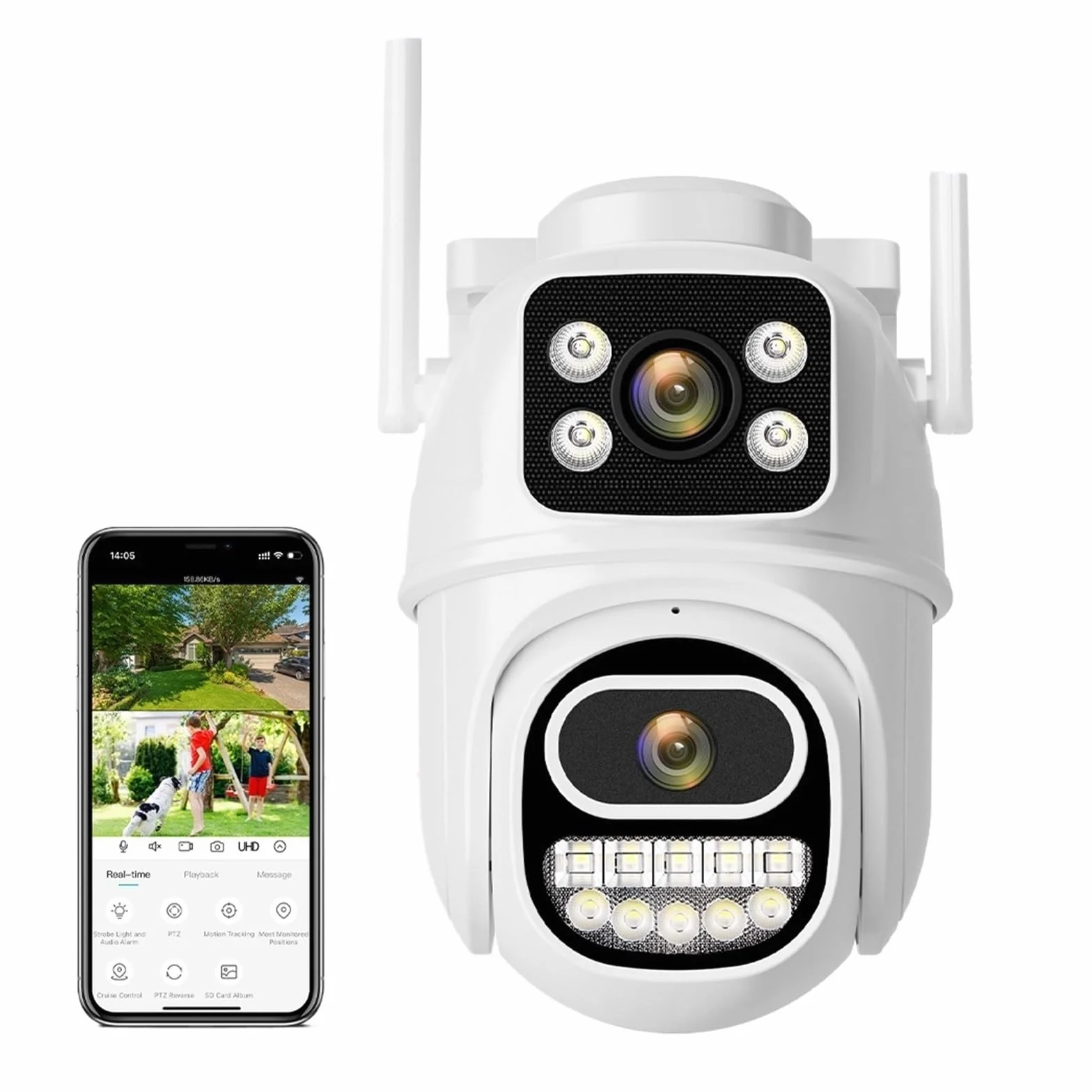 Kamera bezpieczeństwa, Kamera IP WIFI 6 MP, podwójny obiektyw, podwójny ekran, kamera do monitoringu zewnętrznego PTZ, wykrywanie osób, noktowizor, ochrona bezpieczeństwa(6MP Add 128G Card)