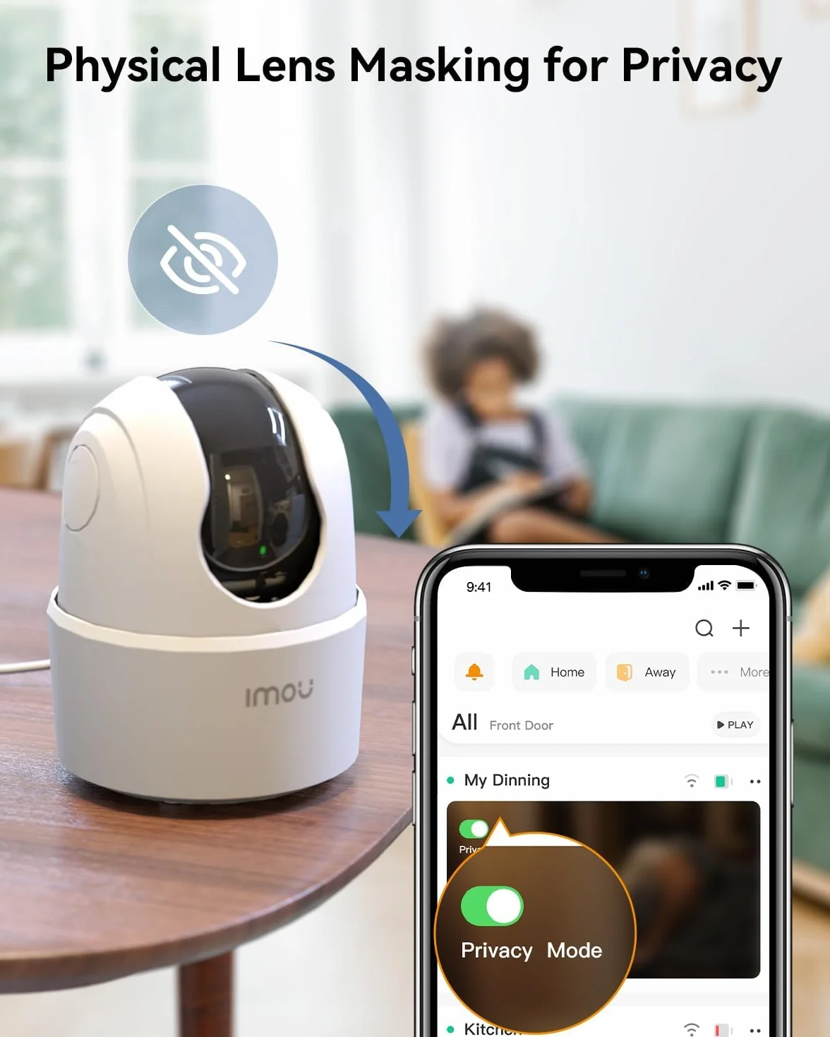 Imou 2.5K (4MP) Kameraövervakning WiFi Inomhus 360 ° Kamera Ansluten Smartphone Människodetektering AI Smart Spårningssiren Tvåvägsljud Privat läge Kompatibel Alexa för Baby/Husdjur