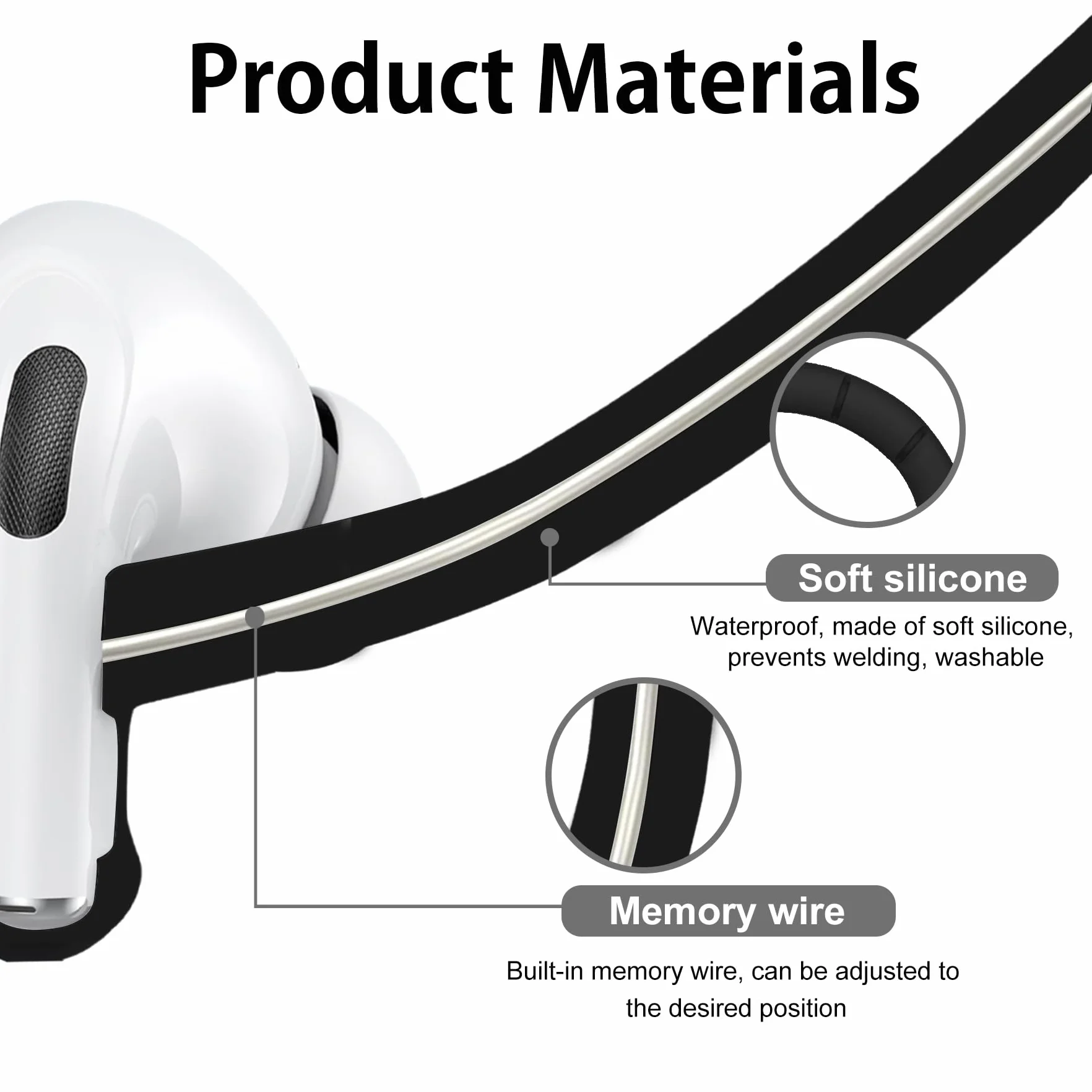 Silikonowe zaczepy na uszy do AirPods Pro 2, AirPods Pro, AirPods 3, antypoślizgowe akcesoria sportowe (czarne)