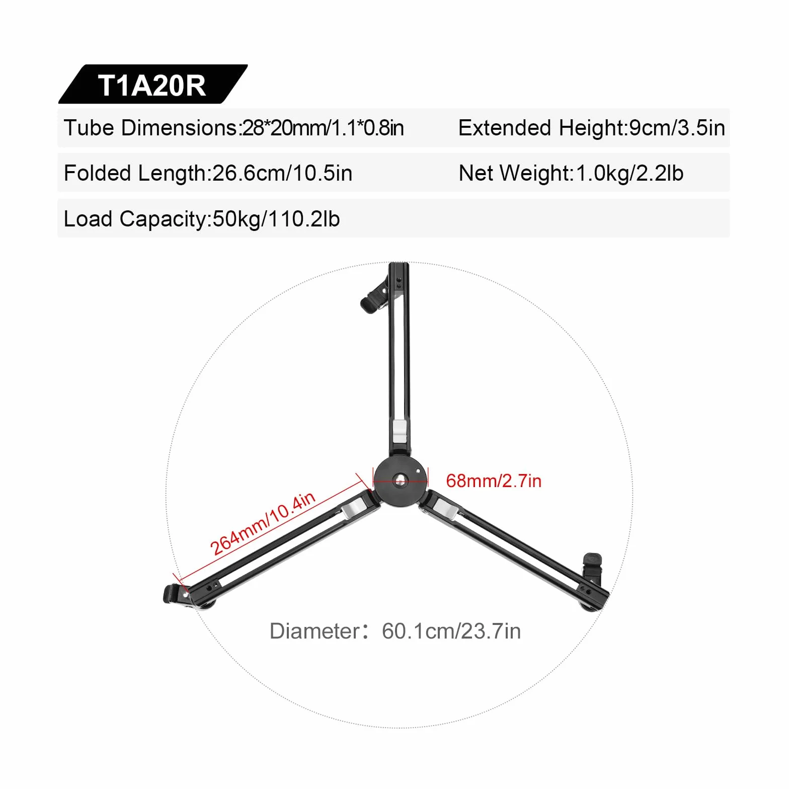 SUNWAYFOTO T1A20R Monopod Dolly, Heavy Duty Rolling Stand, 110lbs (50 kg) pojemność, gumowe koła fotograficzne, statyw z kółkami do fotografii akcji