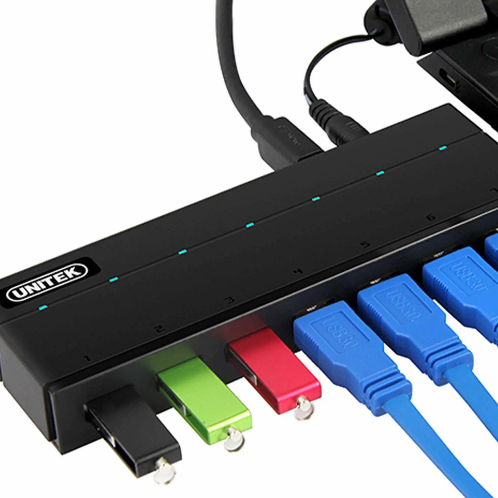 UNITEK Hub 7 portów USB 3.0 aktywny z zasilaniem, hub multiport rozdzielacz do komputera, laptopa, klawiatury, myszy, drukarki, iOS (Mac) + Windows, Plug & Play, czarny
