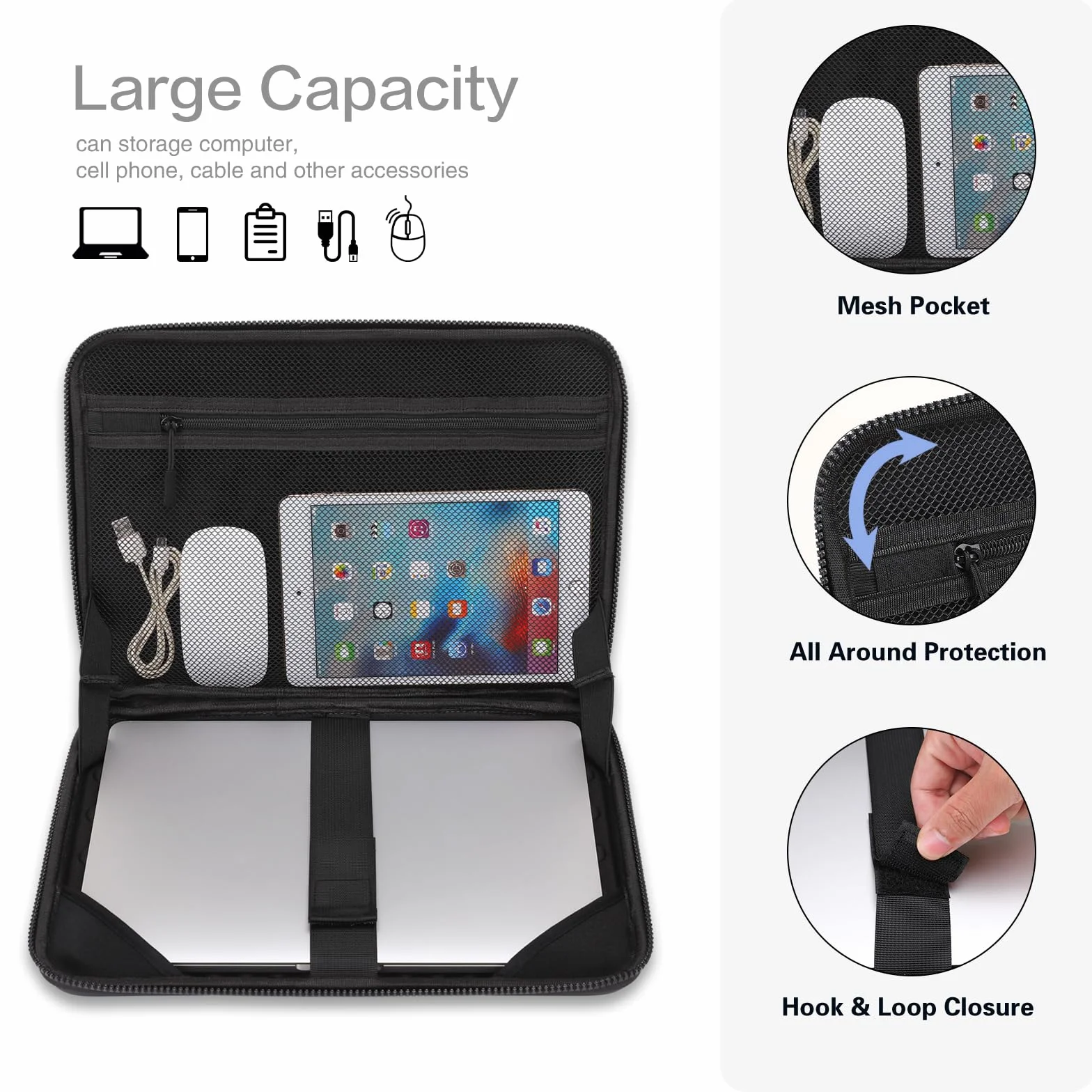 MOSISO Twarda obudowa na laptopa 33-35.6 cm, wodoodporna, odporna na wstrząsy torba, czarna | Pokrowiec na laptopa 33.8 cm, kompatybilny z MacBook HP Dell, symetryczny trapezowy komputer EVA, twarda obudowa z uchwytem