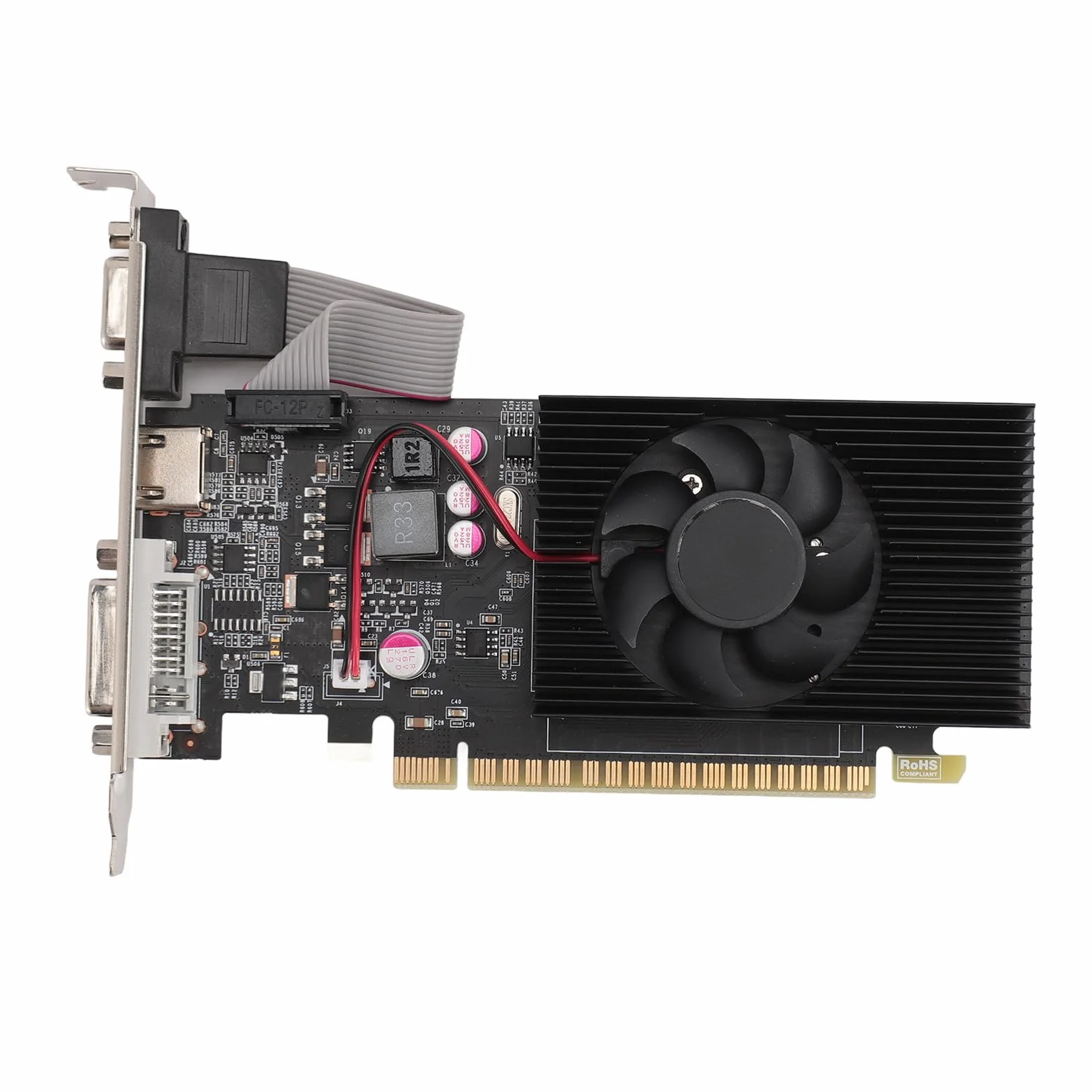 Karta Graficzna PCIe 2.0 16X, GT730 4GB GDDR3-karta Graficzna PCIe z Wentylatorem Chłodzącym, rdzeń Wysokiej Częstotliwości, Idealna do Systemów Windows 10 11 i Linux