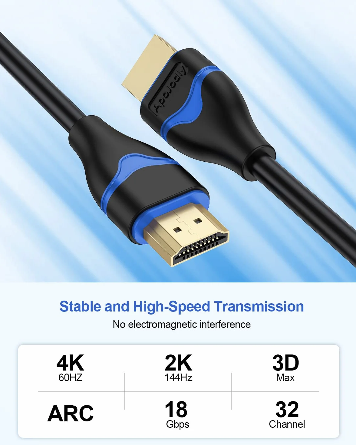 Kabel HDMI 4K, 10 m, 10 sztuk, kabel HDMI do HDMI 2.0 Ultra HD 4K przy 60 Hz, 2K przy 144 Hz, HDR, 3D, Dolby, HDCP 2.2, ARC do PS5, PS4, HDTV, monitora, Xbox, Blu-ray, laptopa