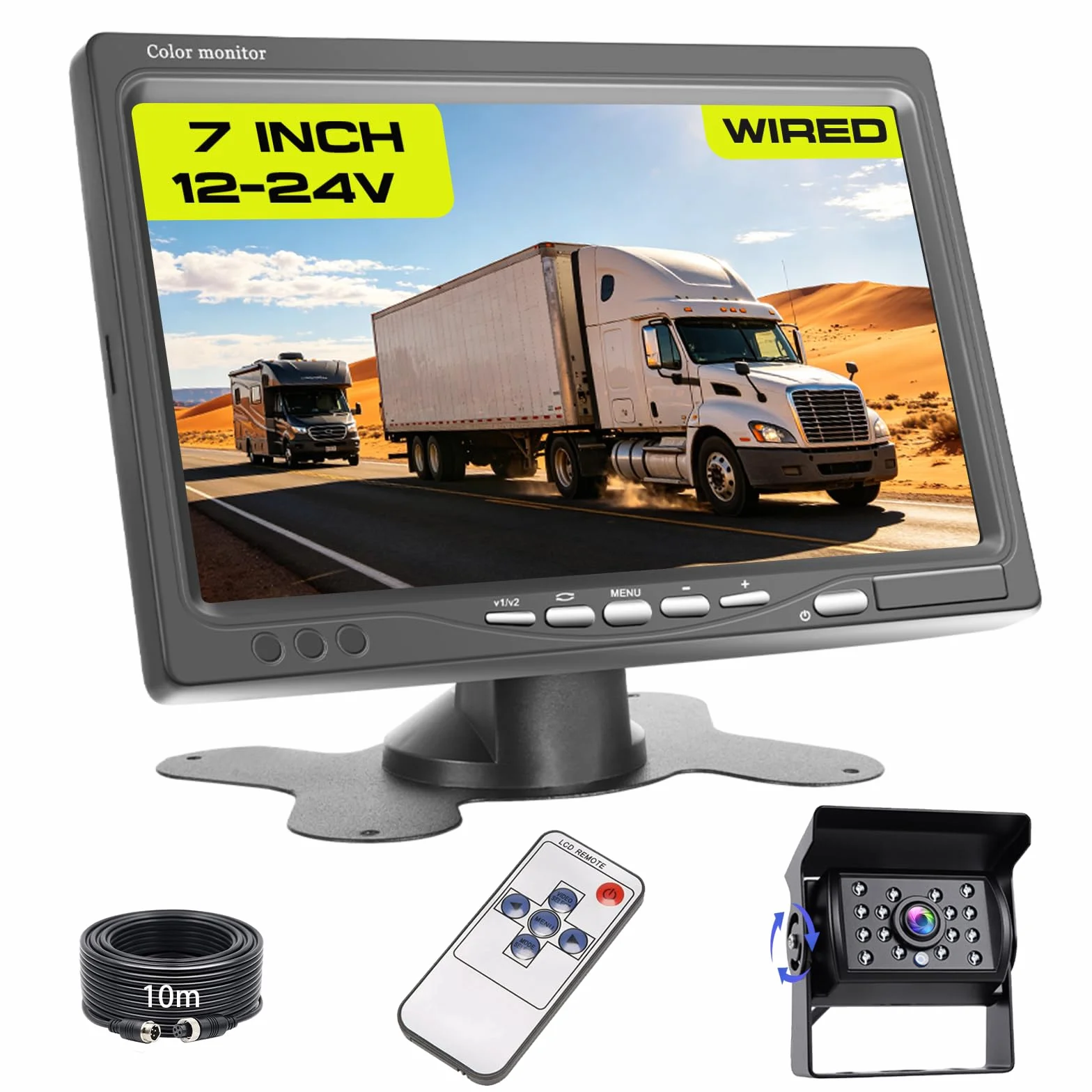 Hikity Zestaw 720P 7-calowy aparat cofania z wodoodporną kamerą IP68 18IR | Możliwość dostosowania do wielu pojazdów Przewodowa kamera cofania o 360° linie pomocy parkowania pilot zdalnego sterowania