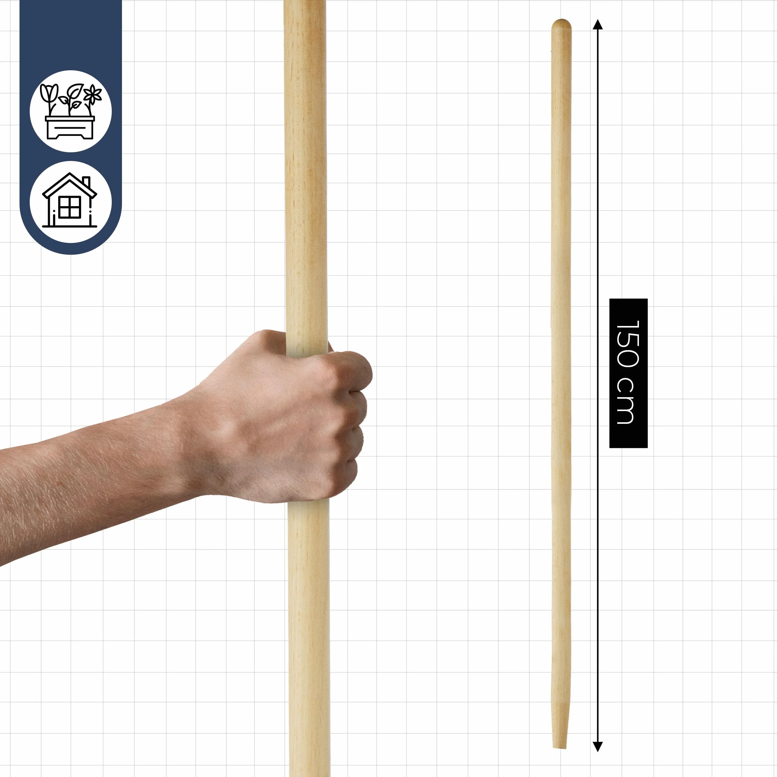 Trzonek Drewniany 150 cm Bukowy Wymienny do Grabi i Miotły