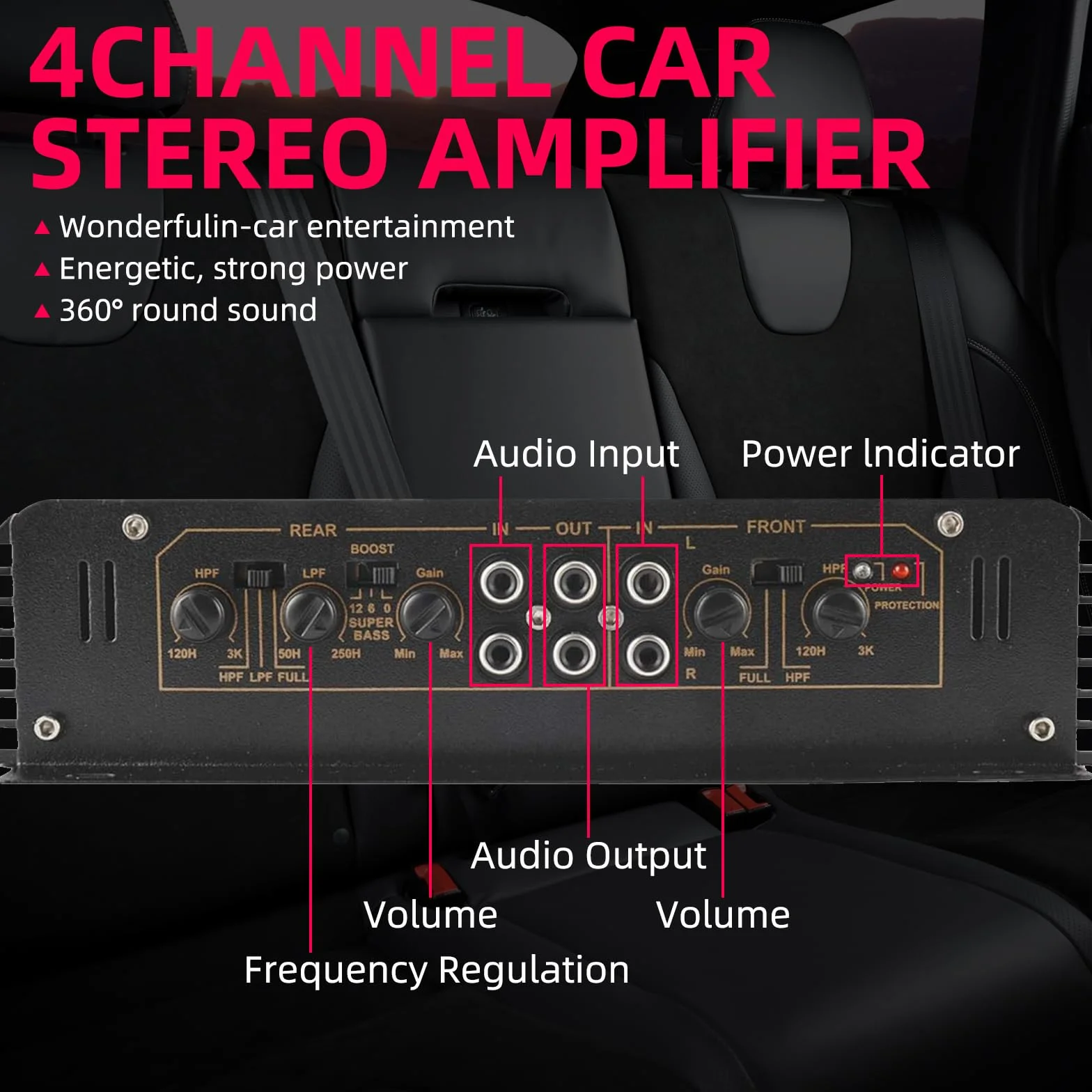 YaeCCC 4-kanałowy wzmacniacz mocy 4500 W, klasa A/B, samochodowy wzmacniacz audio stereo