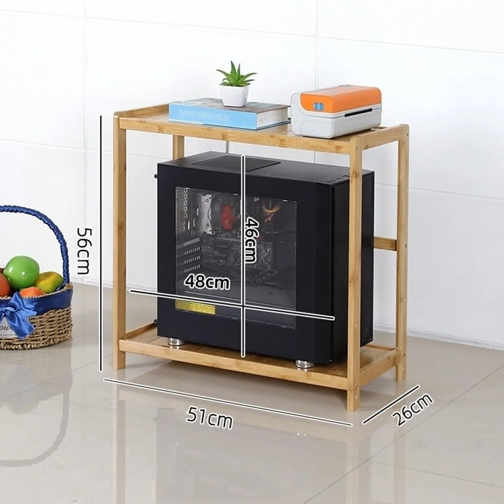 Stojak na komputer PC Tower Stand, bambusowy procesor z miejscem do przechowywania, 2-poziomowy uchwyt, drukarka półkowa do biura domowego pod biurkiem (brązowy, 51 x 26 x 56 cm)