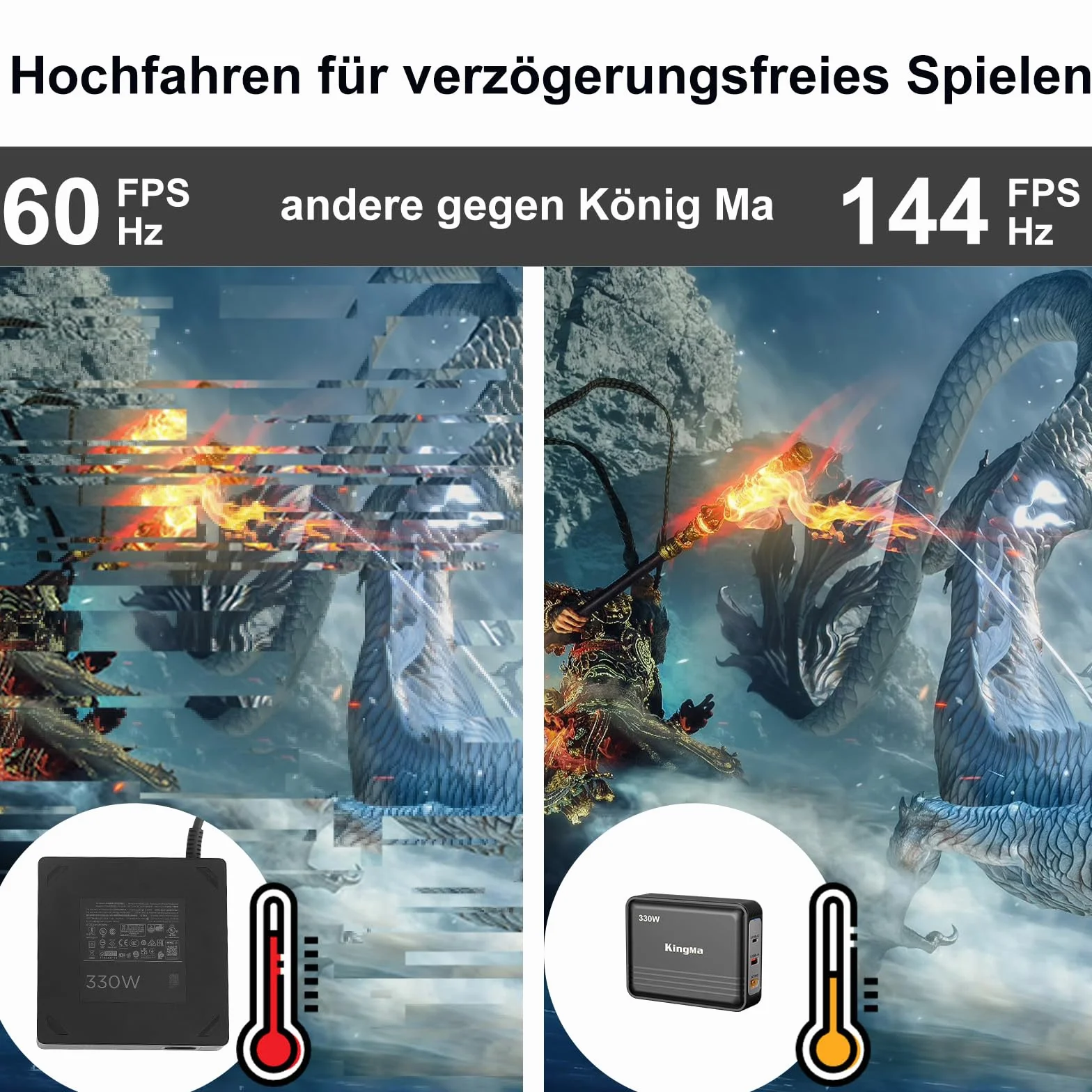 King Ma GaN ładowarką do laptopa Razer Blade 18 (2025)5080/5090, przenośna, 3-portowa ładowarka, szybkie ładowanie USB z wyjściem 20 V/20 A do gier i technicznych ładowarek do laptopa