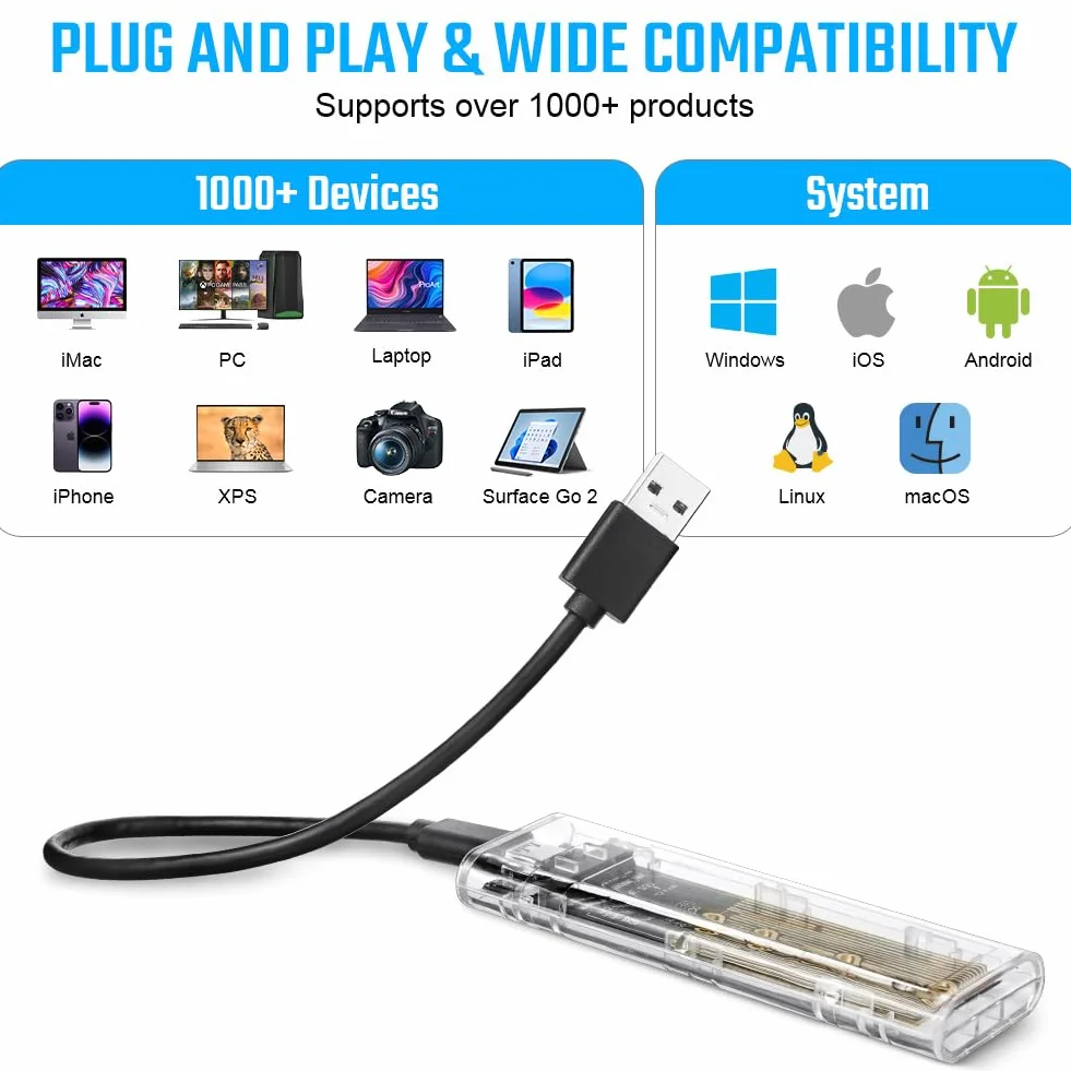 AXFEE Obudowa SSD M.2 nvme adapter m2 zewnętrzny dysk twardy, obudowa adaptera SSD m2 USB 3.1 USB-C dysk twardy do M.2 PCIe NVME M-Key 2230/2242/2260/2280