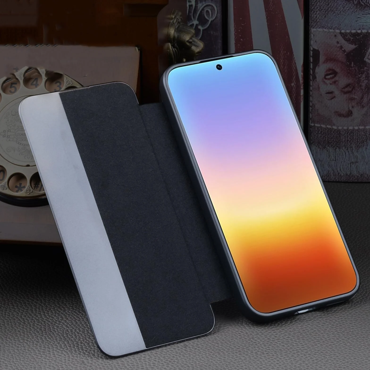 Etui z klapką do Huawei Pura 90 Pro Max/90 Pro, magnetyczne zamknięcie inteligentne okna etui krokodyl wzór prawdziwej skóry, czarny, 90 Pro