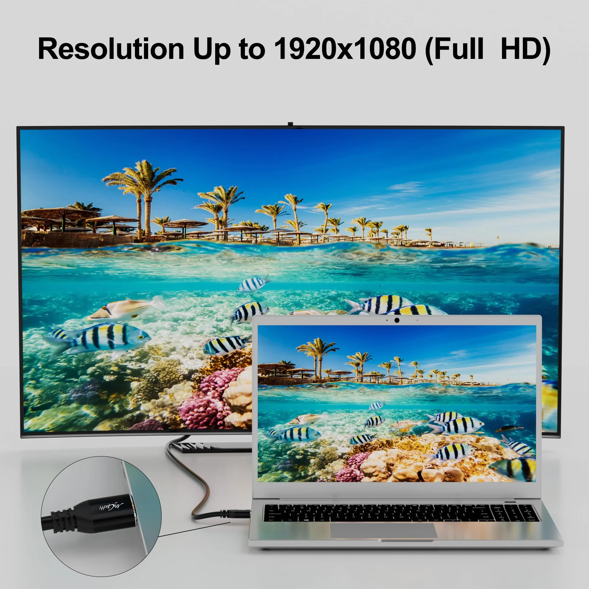 HDMI do VGA AdapterKabel 5m, jednokierunkowy HDMI (źródło) do VGA (wyświetlacz) D-SUB 15 Pin Full HD/1080p Konwerter Kabel, dla monitorów, projektorów, telewizorów, z 5 kabelkami mocującymi
