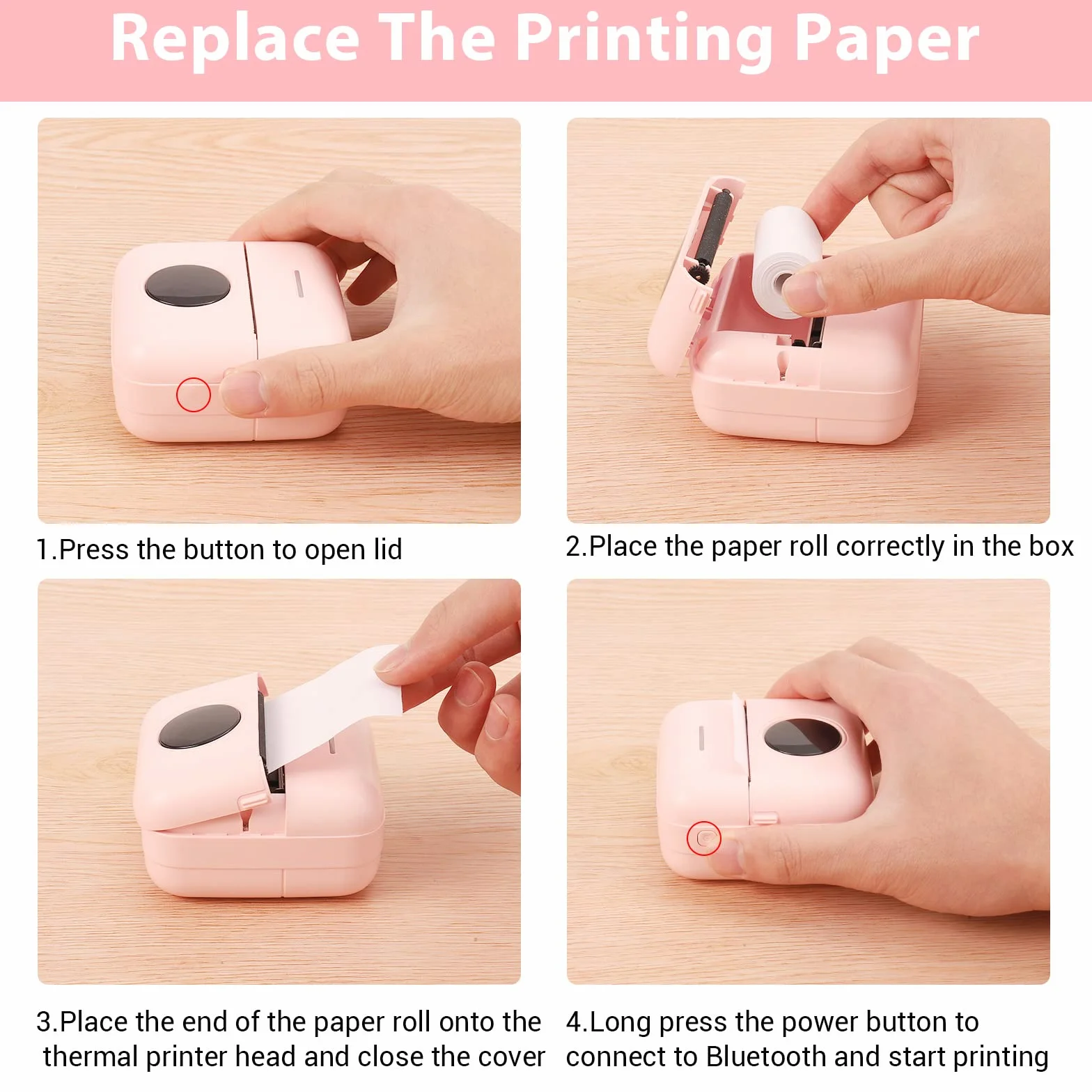 GuKKK Mini drukarka, mobilna drukarka fotograficzna, przenośna mini drukarka fotograficzna, bezprzewodowa drukarka fotograficzna, drukarka Bluetooth, pomoc w nauce, notatki, dziennik, notatki