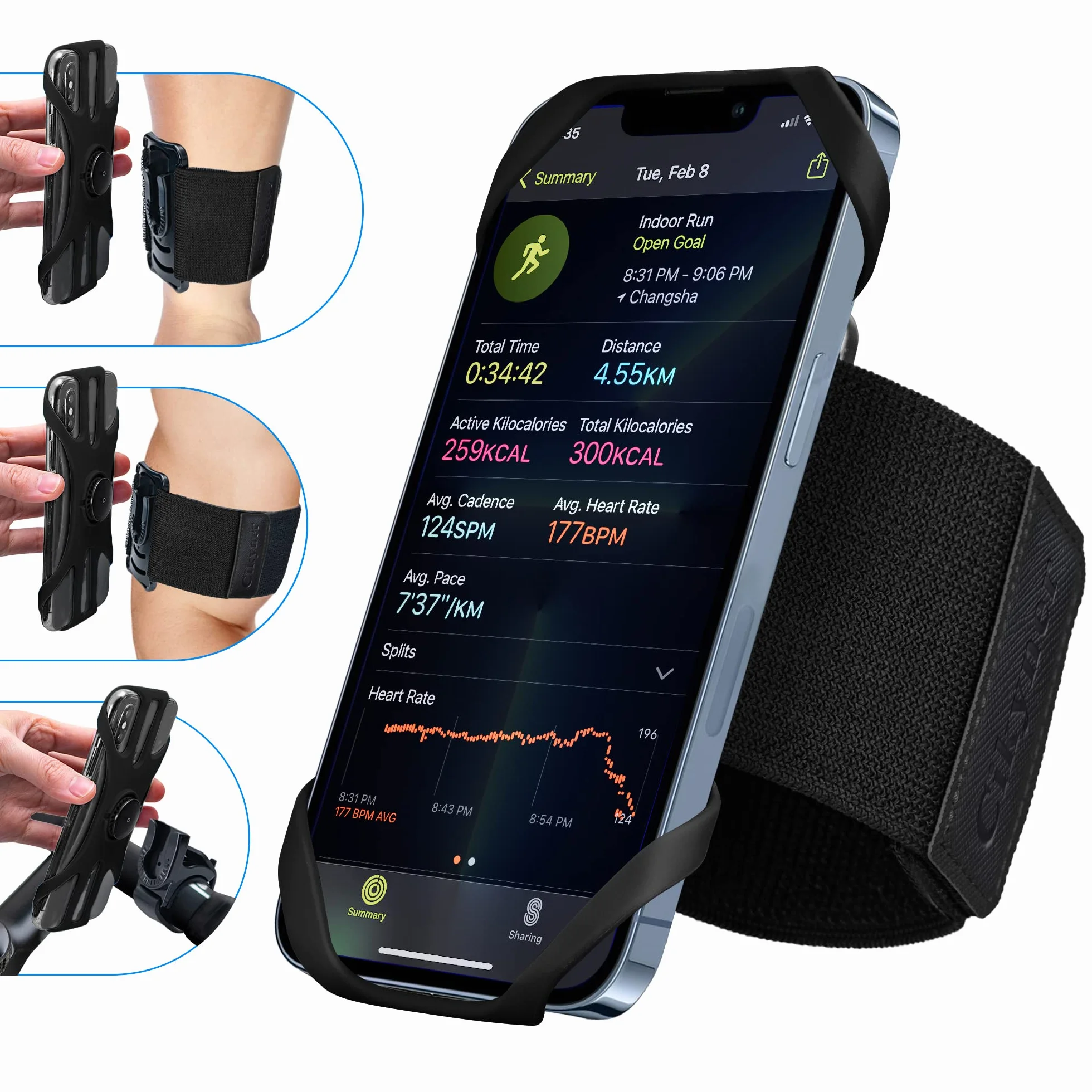 Cikyner Opaska do biegania 3 w 1 Uchwyt na telefon 360° Obrotowa dla 4,5-7'' iPhone Huawei