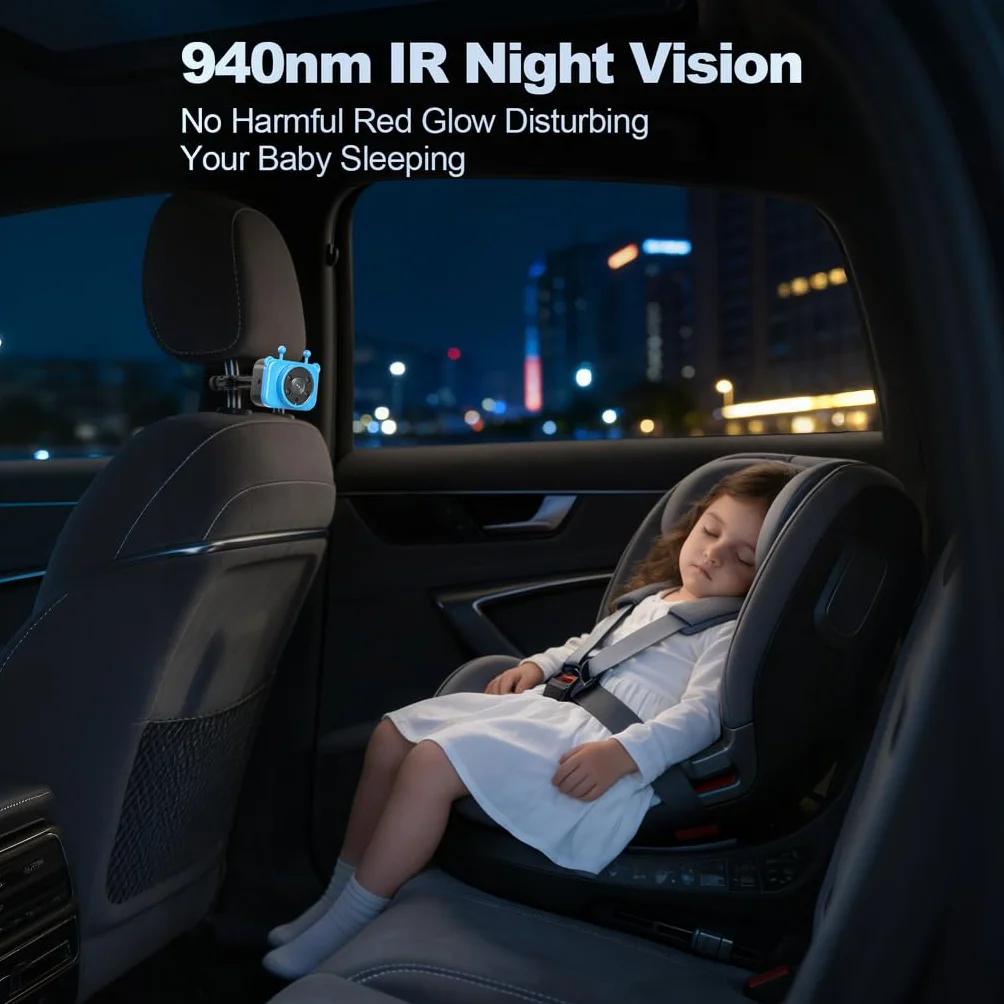 Artman 2-Dziecięca kamera samochodowa, monitor samochodowy dla niemowląt z 17,2 cala, podwójny aparat HD 1440P IPS, noktowizor na podczerwień i obracany o 360°, łatwa instalacja do wszystkich