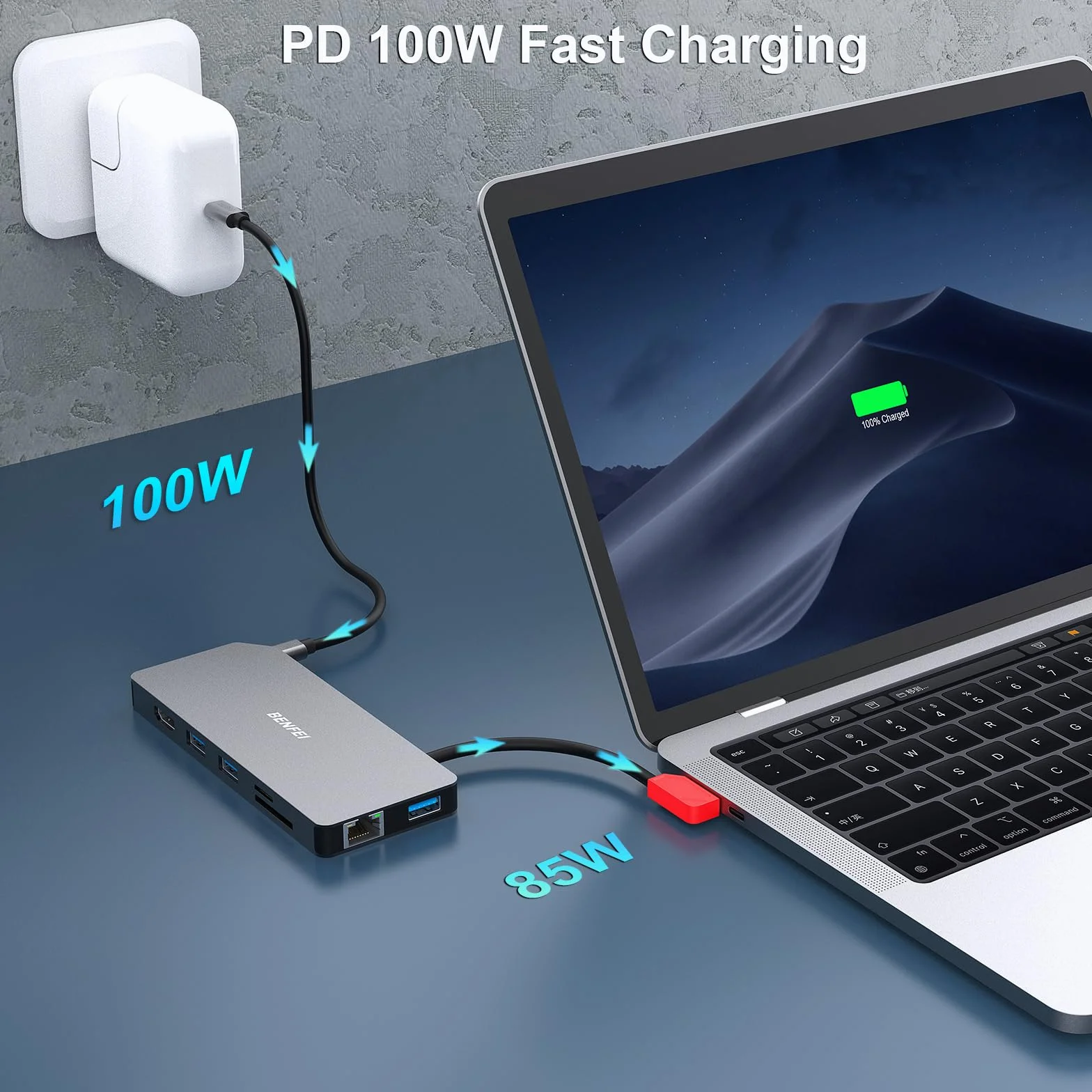 BENFEI 9 w 1 C MST stacja dokująca do laptopa, koncentrator USB-C z podwójnym monitorem HDMI DisplayPort / 3 x USB typu A / czytnik kart SD / TF
