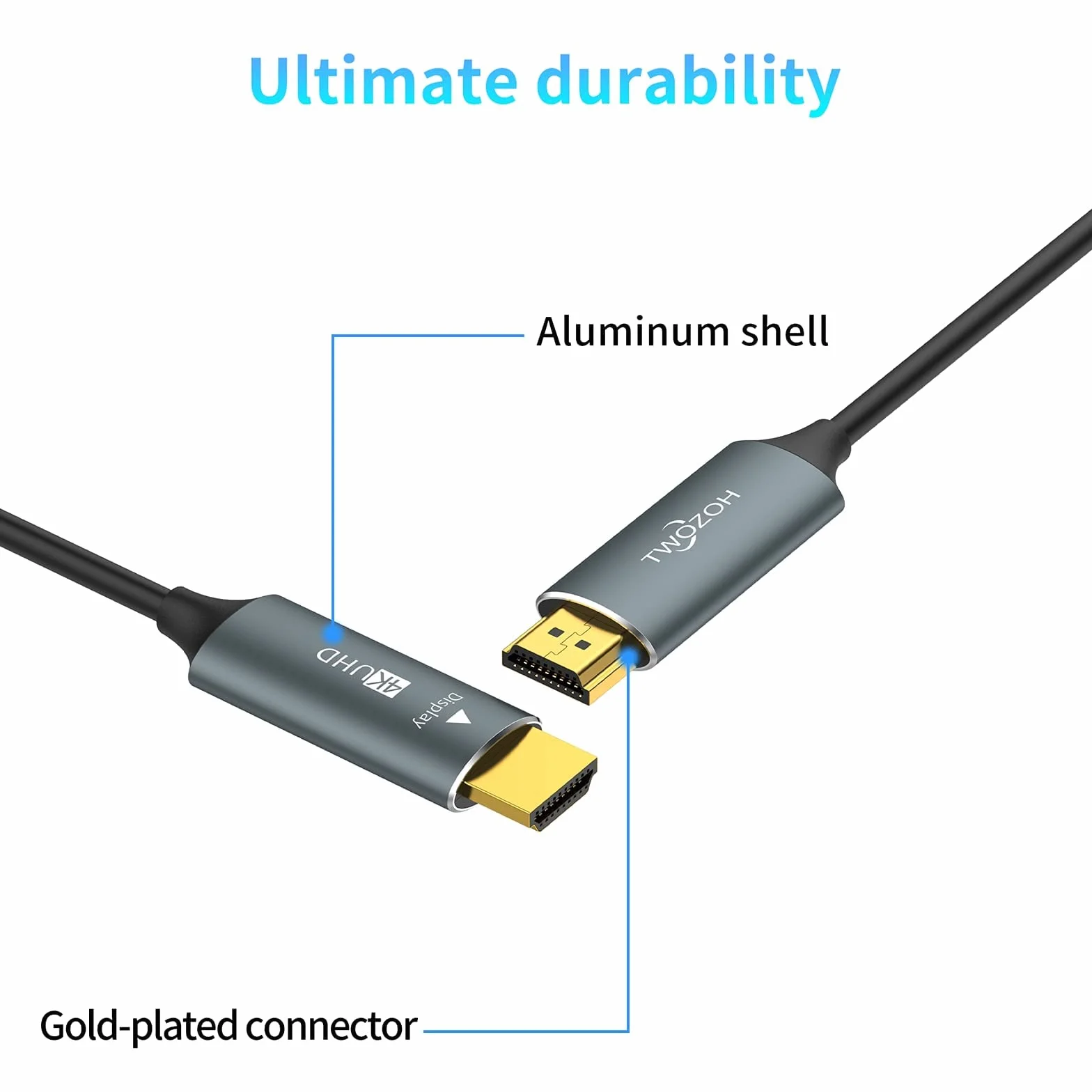 Twozoh Kabel HDMI światłowodowy 50M, 4K włókno HDMI na HDMI kabel 4K / 60 Hz (4: 4 HDR10 HDCP2.2) 1440p 144Hz 18Gb/s szybki przewód HDMI z włókna UHD
