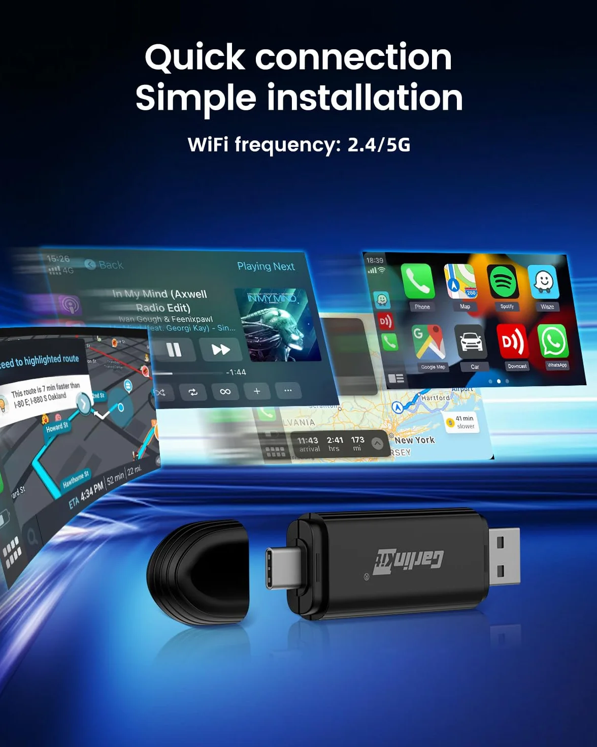 Carlinkit draadloze CarPlay-adapter, voor auto's met ingebouwde Car Play, voor VW Audi Volvo Renault Opel Citroen Toyota Peugeot KIA Hyundai (Modeljaar: 2016 tot 2025), Ondersteuning IOS11 + en firmwa