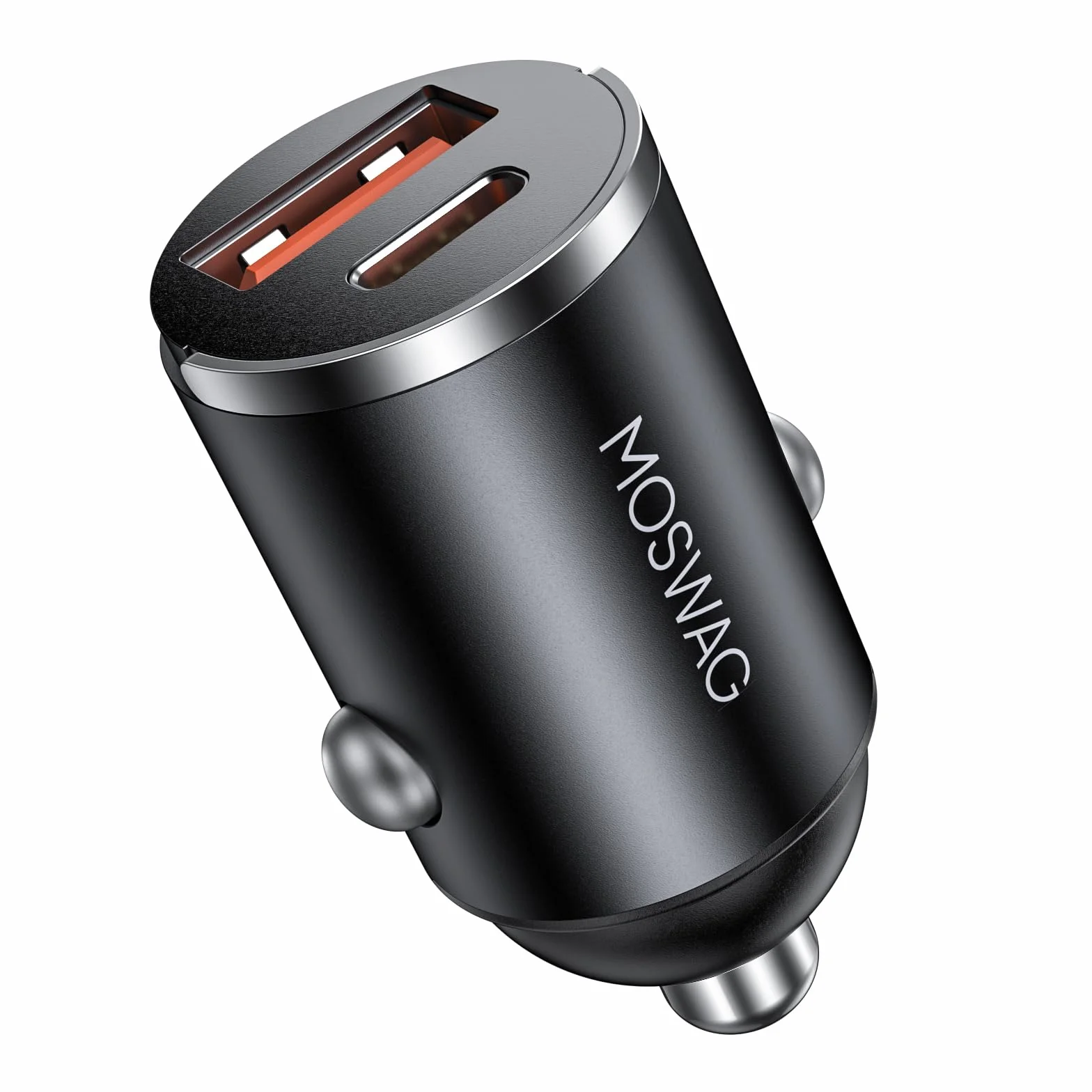 MOSWAG Mini dwuportowa ładowarka samochodowa, QC 3.0 USB-C i USB-A, ładowarka do zapalniczki samochodowej 18 W z ochroną przed przeładowaniem
