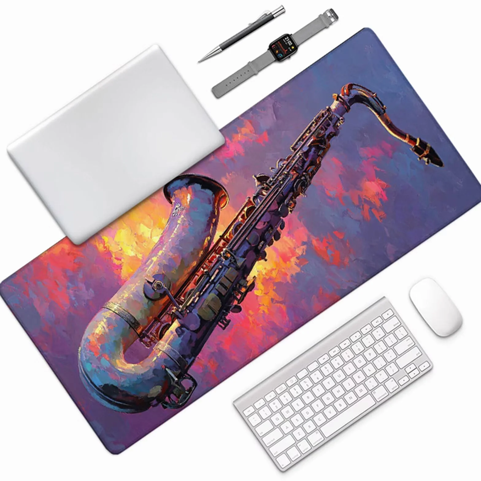 Podkładka pod mysz do gier muzyczna 1200 x 600 x 3 mm, mata na biurko XXL Instrumenty muzyczne, podkładka na biurko z antypoślizgową gumową podstawą, podkładka pod mysz z szytymi krawędziami, do gier