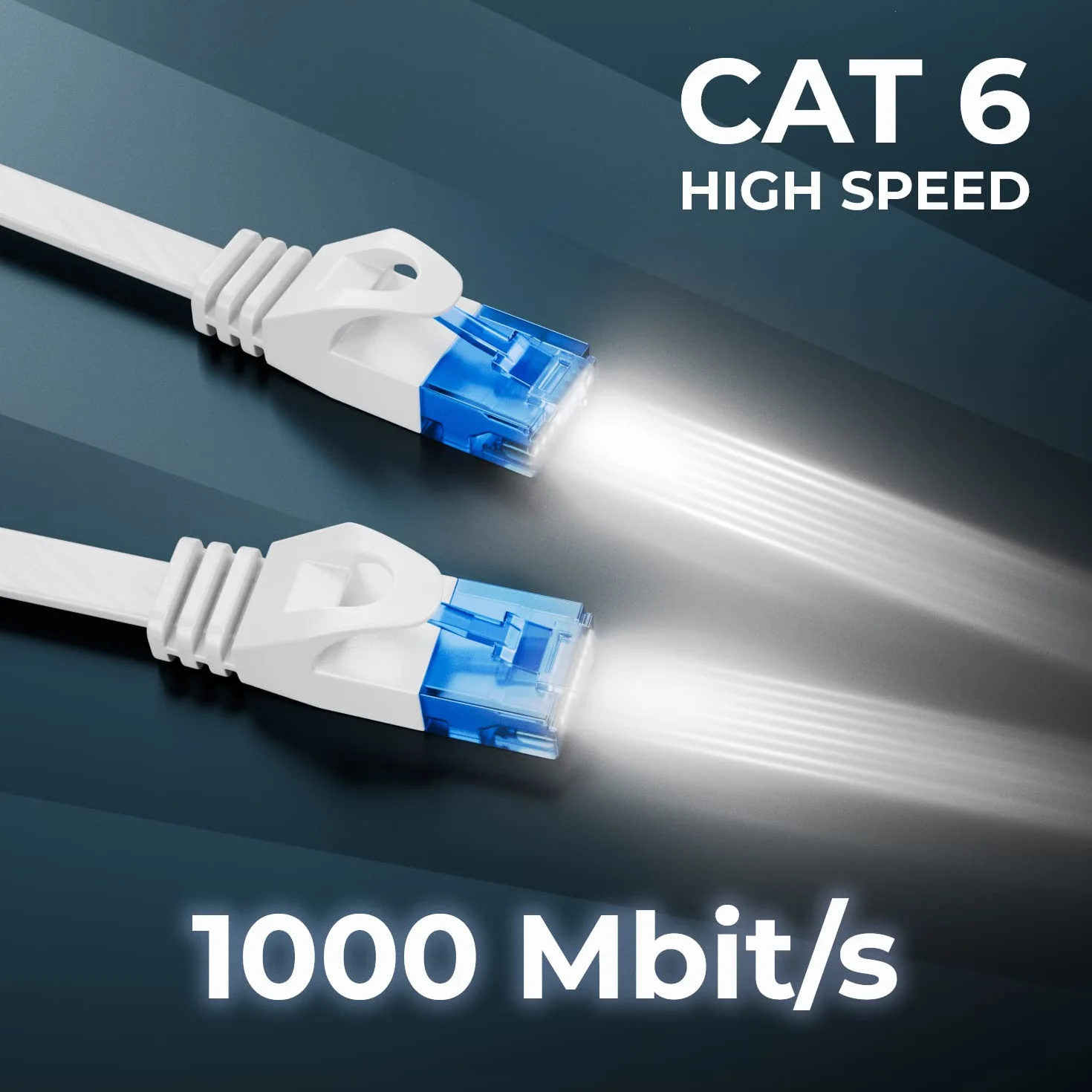 deleyCON 20m CAT6 Płaski Kabel Sieciowy Gigabit LAN RJ45 Ethernet Biały