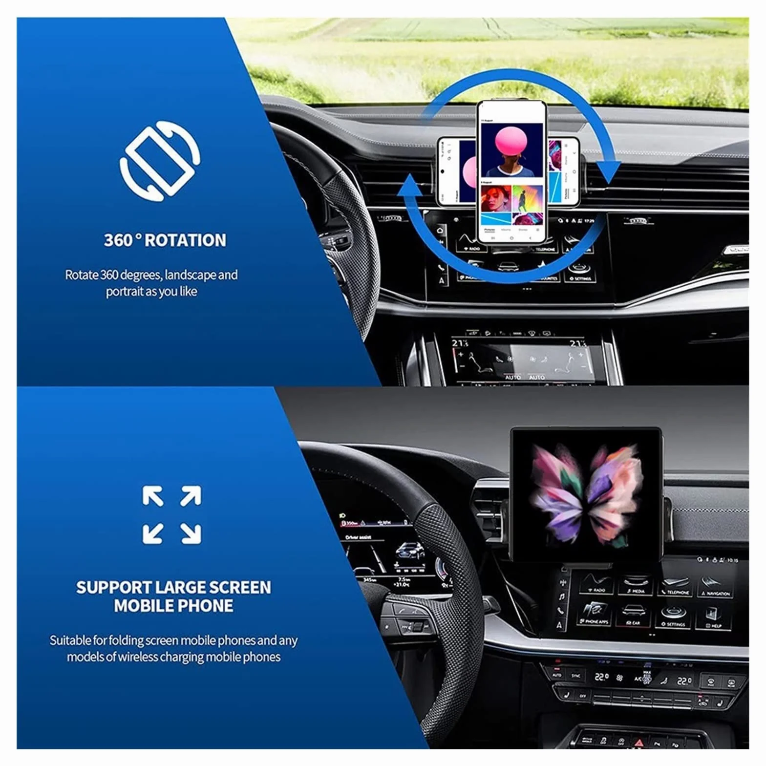 Ładowarka bezprzewodowa, Bezprzewodowa ładowarka samochodowa Składany ekran 15W Szybka ładowarka do telefonu Uchwyt do telefonu(S2 With Car Charger)