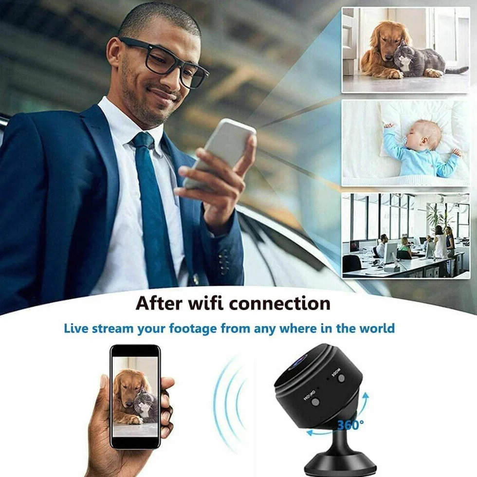 2023 Mini szpiegowskie ukryte kamery magnetyczne WiFi bezprzewodowa kompaktowa kamera do monitoringu domowego przenośna kamera rehline z noktowizorem i wykrywaniem ruchu do biura i domu wewnątrz na