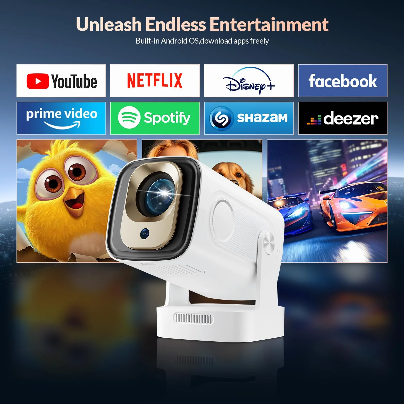 HY260PRO Mini projektor o wysokiej rozdzielczości FHD 1080P i obsługuje 4K, 5G WiFi 6 + BT 5.4 z systemem Android 11.0, przenośna konstrukcja i pilot z myszką powietrzną, zewnętrzny projektor wideo do