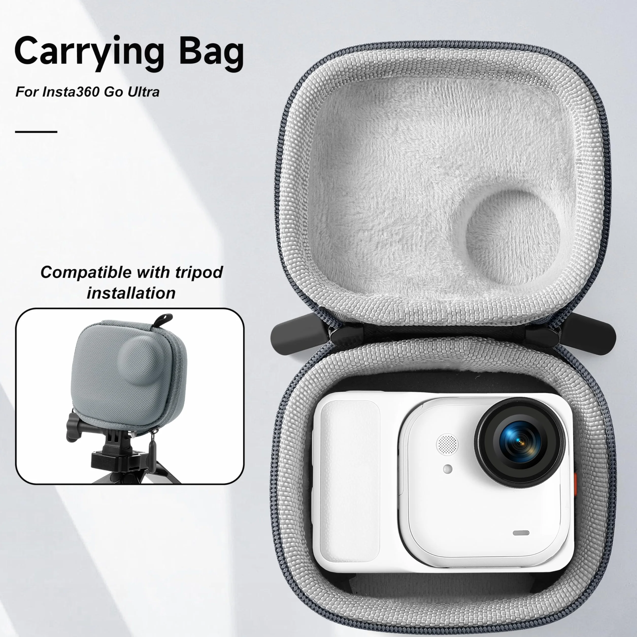 STARTRC VCR Futerał do Insta360 GO Ultra Hard Shell Lens PU Cover Protection Bag Travel Portable Cases z karabińczykiem i paskiem na nadgarstek, akcesoria do kamer akcji (flanela)