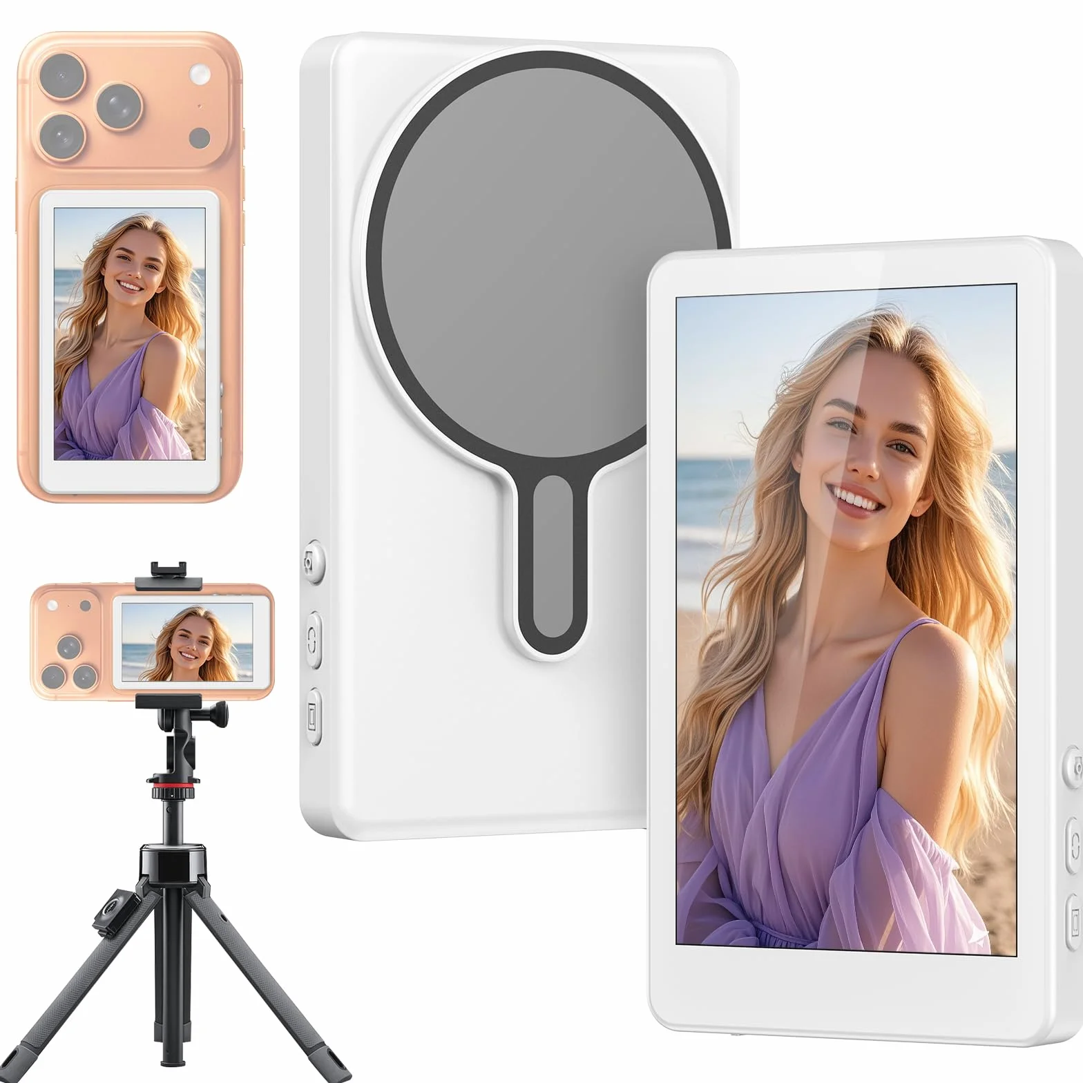 Widok do selfie, magnetyczny telefon Vlog, kamera tylna, ekran 4K 30 klatek na sekundę, możliwość bezprzewodowego łączenia z telefonami komórkowymi, ekran do selfie kompatybilny z telefonami