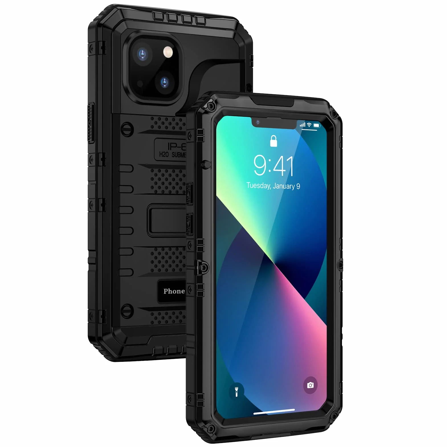seacosmo Wodoodporne Etui Kompatybilne z iPhone 13 IP68, Wojskowa Ochrona Przeciwupadkowa 360°, Wzmocnione Etui Odporne na Wstrząsy Typu Heavy Duty do iPhone 13, Czarny