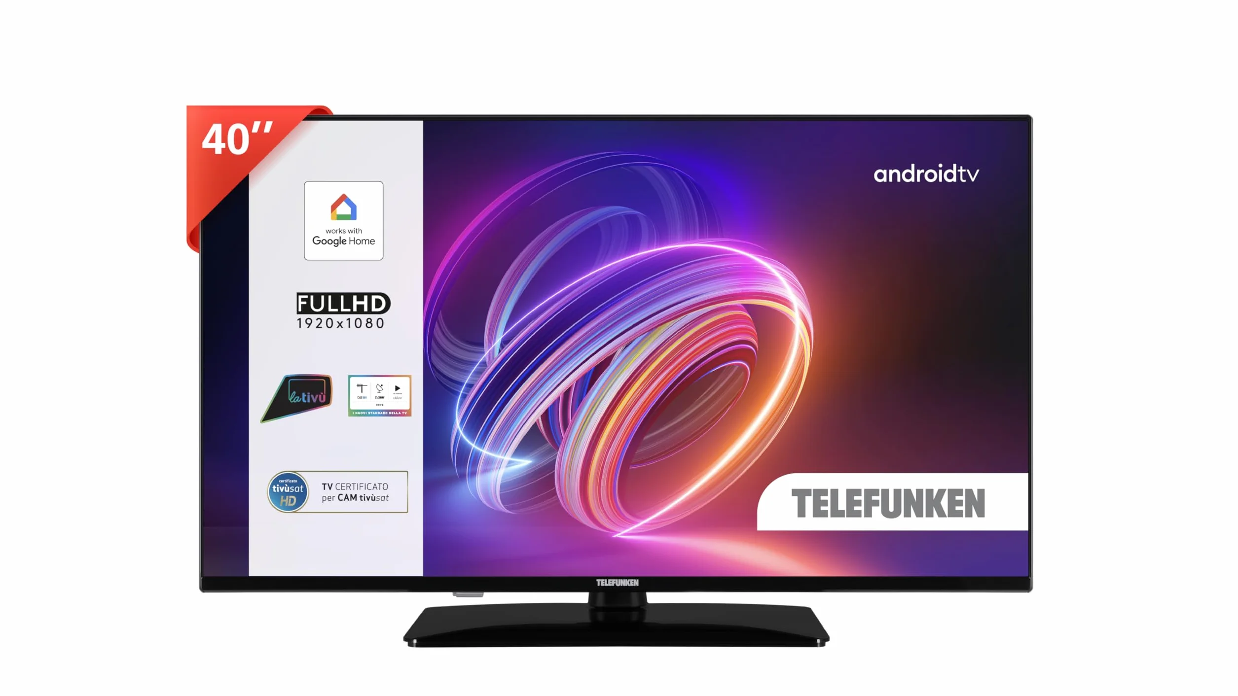 TELEFUNKEN Telewizor Smart 40" Full HD TE40750B49V4DAZ, telewizor LED 40" z wbudowanym Google Assistant, kompatybilny z Google Home, cyfrowymi DVB-T2, Dolby Vision HDR10, Android TV, Dolby Audio