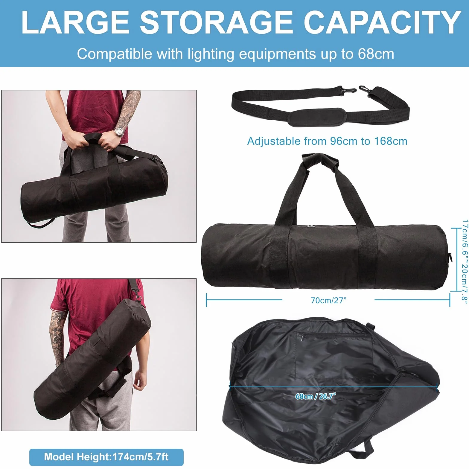 70 cm torba do przenoszenia na lekki statyw statyw fotograficzny studio fotograficzne, wyściełana pianką, nylonowy statyw torba do przechowywania stojaków na stojaki na parasol, stojaki na