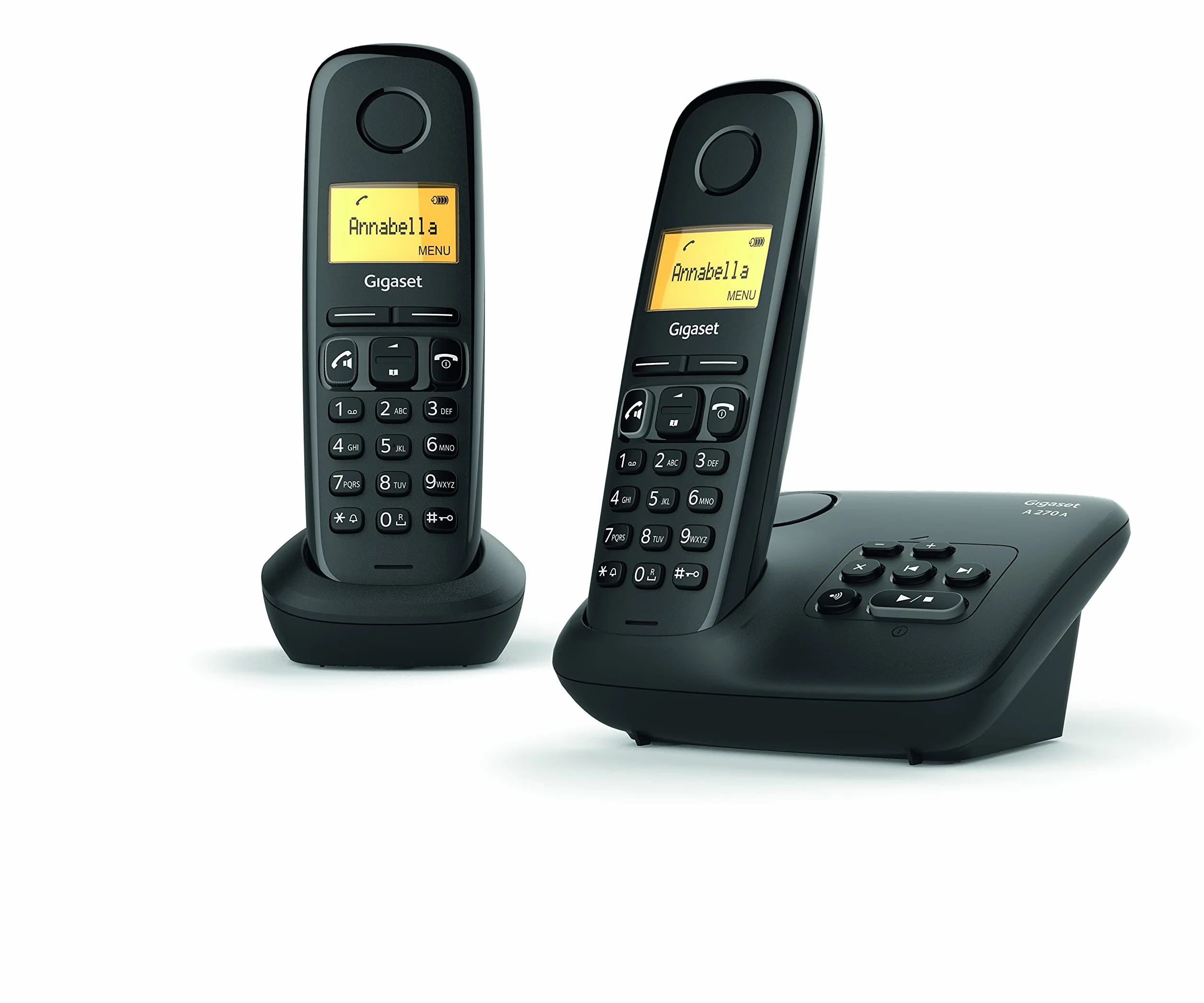 Gigaset A270A Duo latwe w uzyciu podwójne bezprzewodowe telefony domowe z sekretarka, kompatybilne z telefonem glosnomówiacym i aparatem sluchowym, 2 lata gwarancji (2 sztuki), czarny