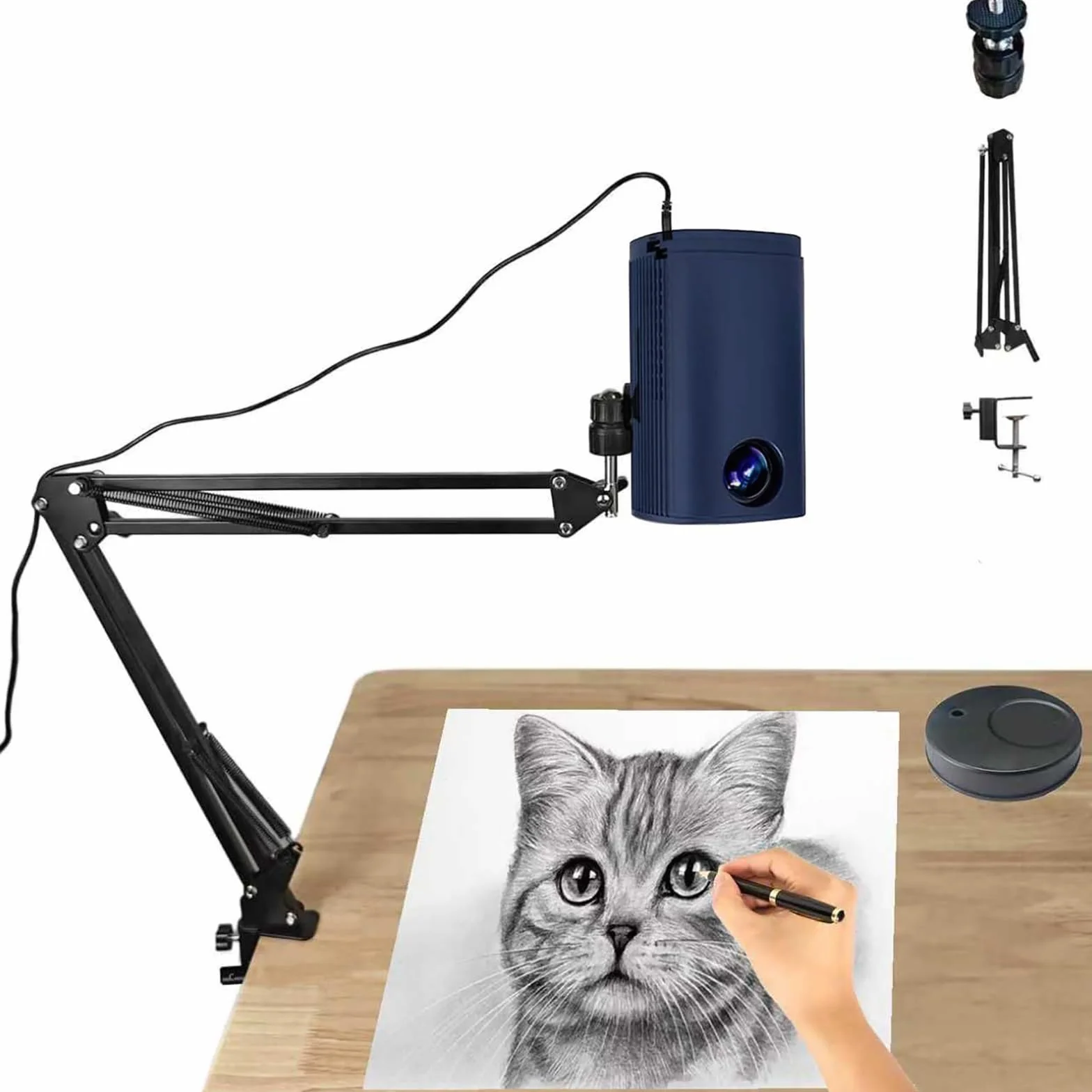 Projektor do rysowania do śledzenia, przenośny projektor artystyczny ze stojakiem na płótno i ścianę, kompatybilny z USB / smartfonem, pilot zdalnego sterowania, idealny dla dzieci