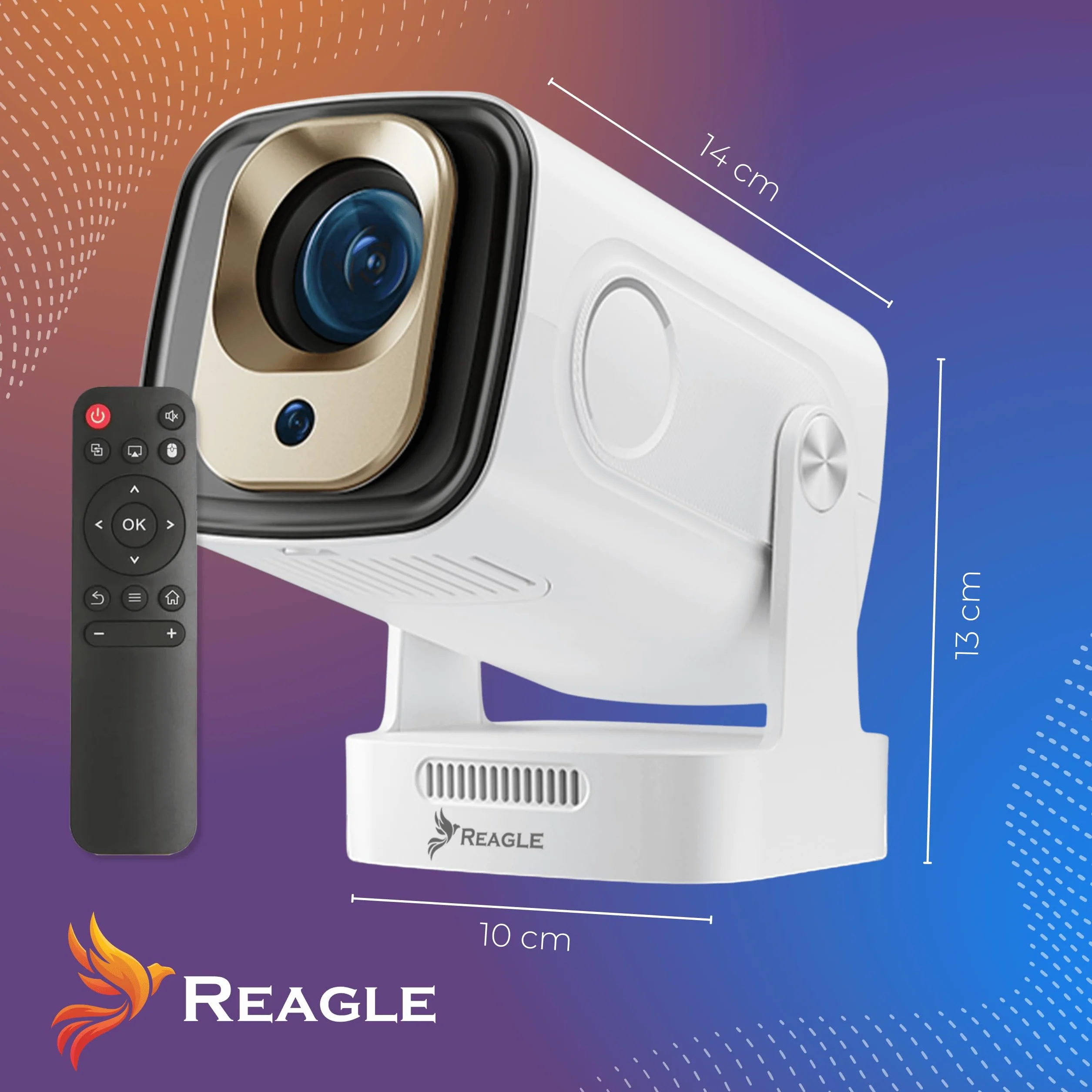 Reagle R-MOVIELUM-P30 Mini Projektor Full HD 1080P Android 14 WiFi Bluetooth Autofocus 330 ANSI LED Projektor Przenośny 130 Cali Keystone HDMI USB Smart TV Miracast Kino Domowe