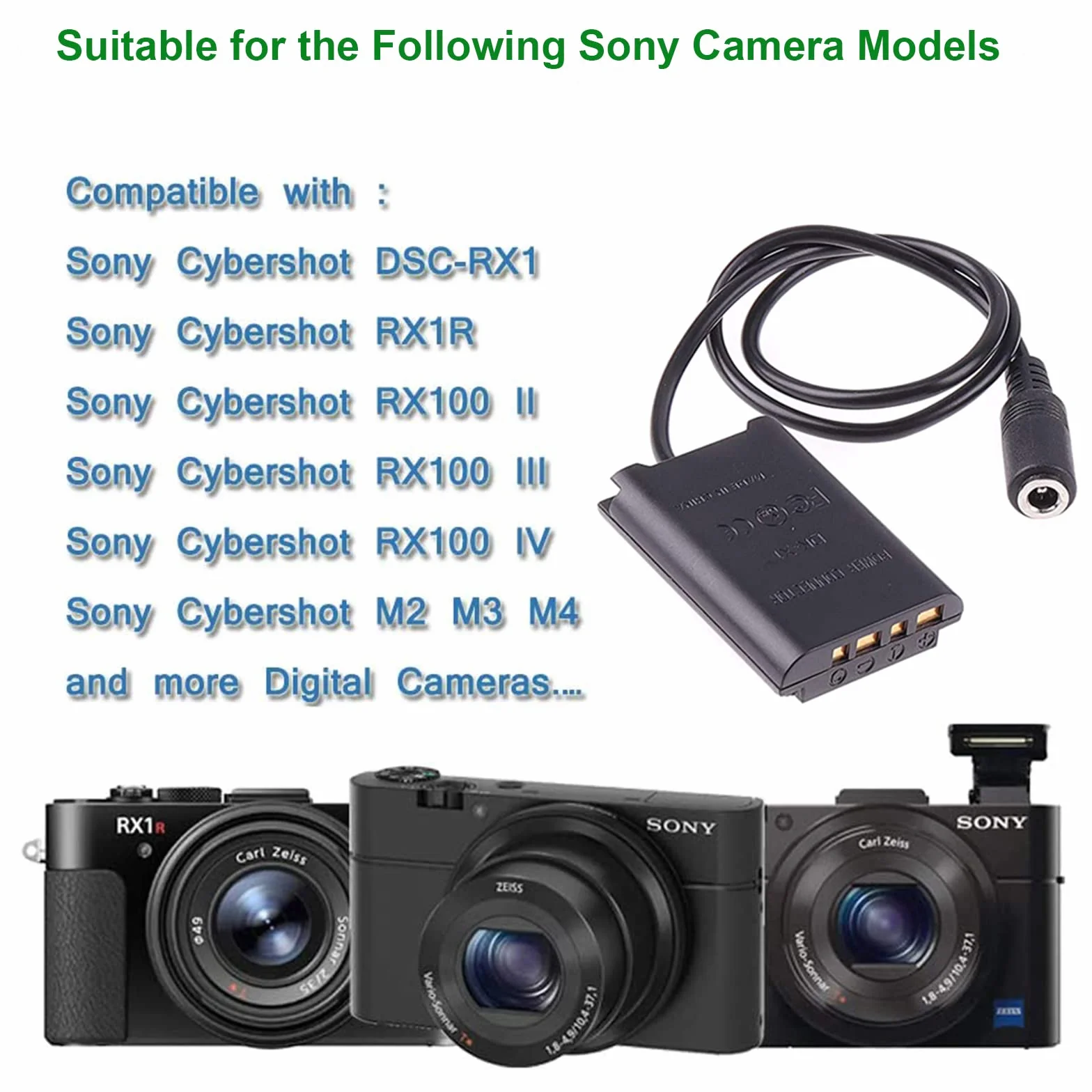 DK-X1 DC-Koppler AC-LS5 zasilacz (NP-BX1 Dummy-wymiana baterii) Zestaw do Sony Cybershot ZV-1, DSC-RX1, RX1R, RX100 II III IV V VI VII, M2 M3 M4 M5 M6/B M7, HX50 HX90 HX300 WX300 WX350 WX500
