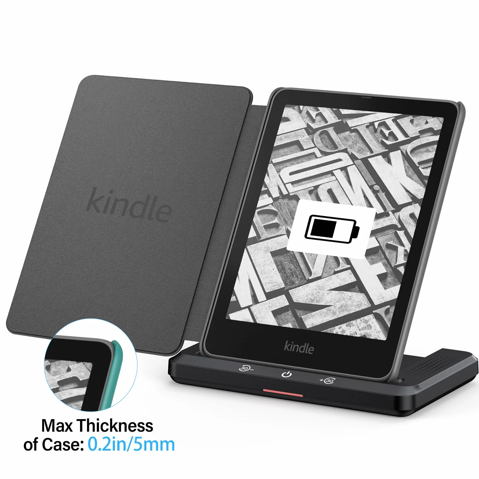 Bezprzewodowa stacja ładująca z głośnikiem do Audiobooka, bezprzewodowa ładowarka kompatybilna z Kindle Paperwhite Signature Editions (wersje z 2022 i 2024 r.) i Kindle Colorsoft Signature Edition