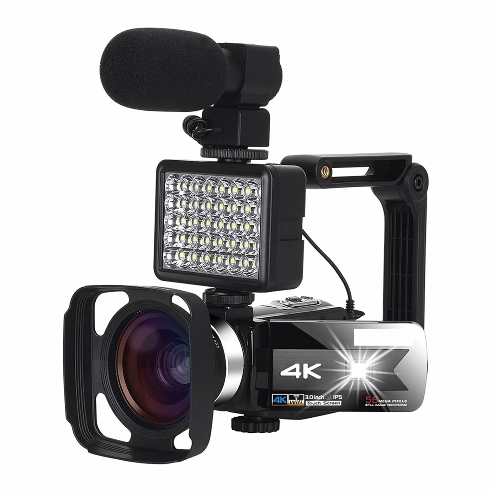 Kamera Wideo, Cyfrowy zoom Vlogging Camera 4K WiFi Night Vision 5 6mp. Wbudowany lekki ekran dotykowy do transmisji na żywo(Standard,K1 Gray Camera kit 2)